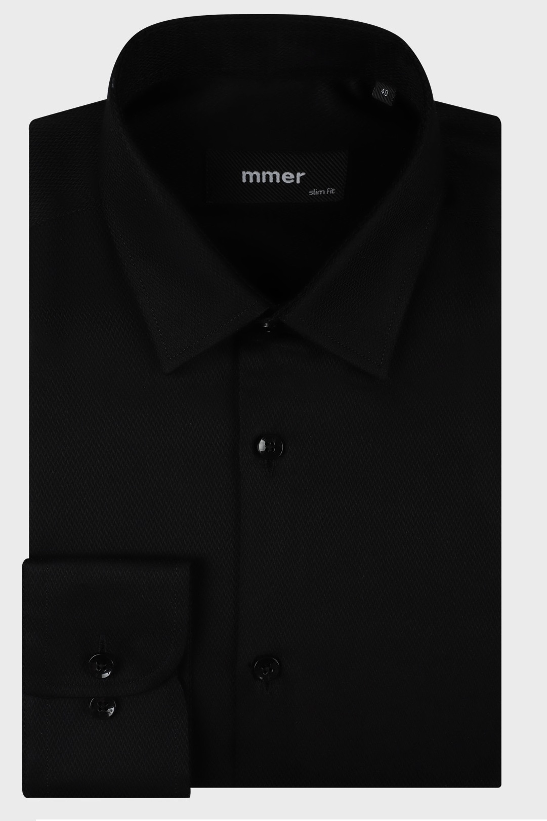 Pánská košile dlouhý rukáv MMER F004DSL Slim Fit černá Prodloužená Velikost: 41
