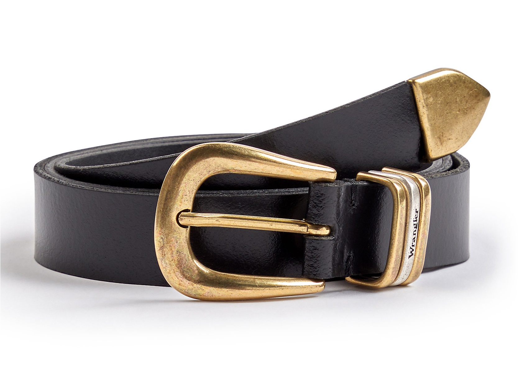 Dámský kožený opasek WRANGLER W0NEUS100 112344038 TRIPLE LOOP BELT Black Velikost: 90 cm