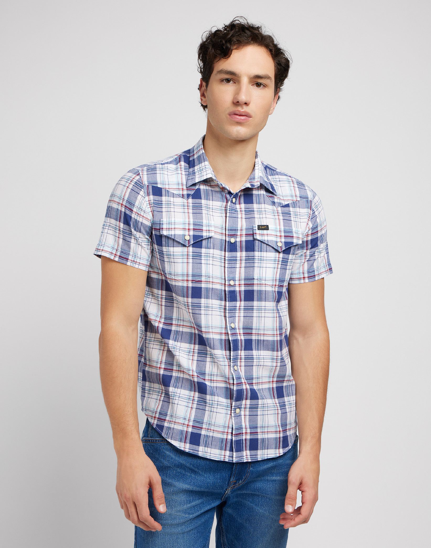 Pánská košile krátký rukáv LEE 112349936 SS WESTERN SHIRT Medieval Blue Velikost: M