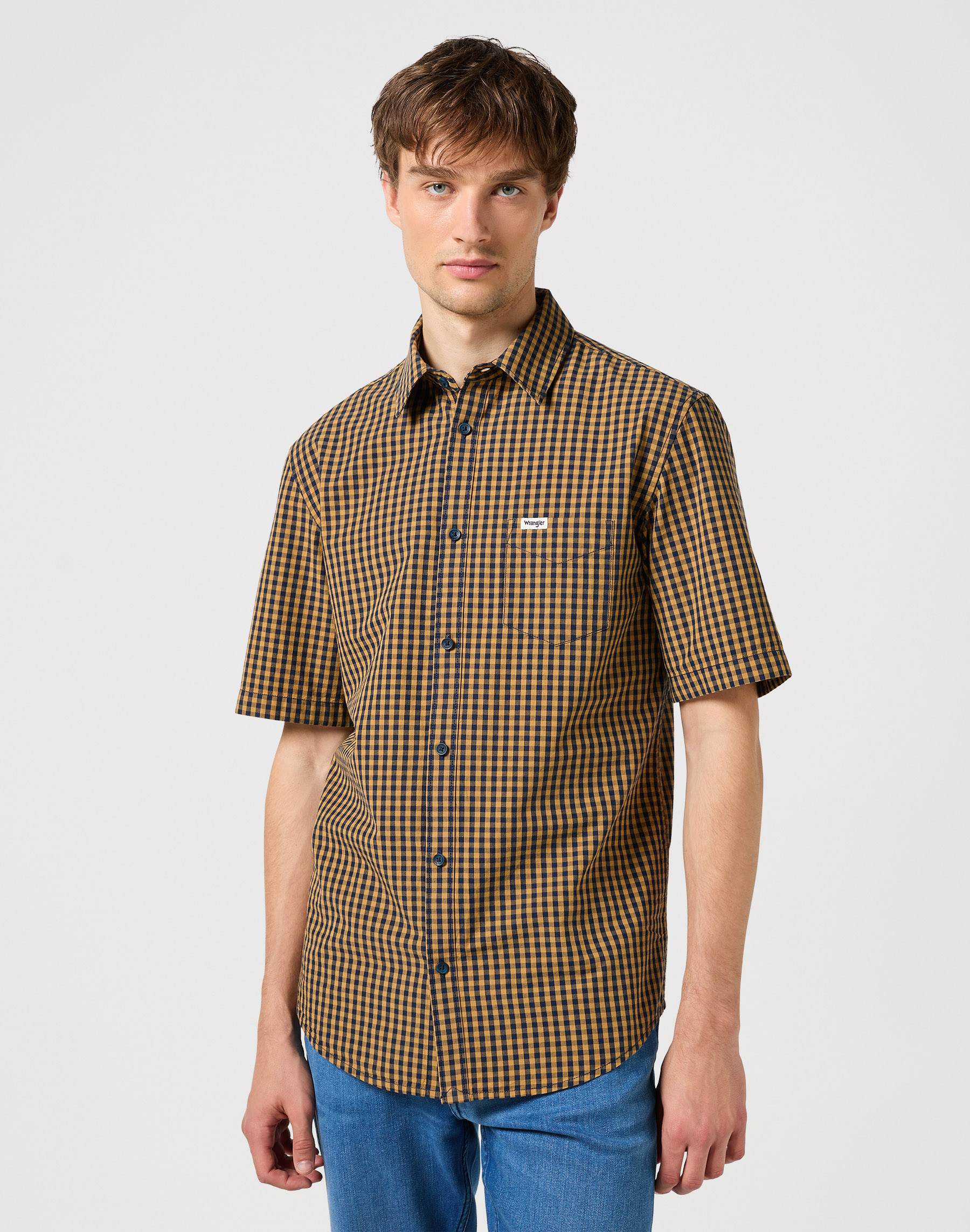 Pánská košile krátký rukáv WRANGLER 112350483 SS 1 PKT SHIRT Dijon Velikost: XXXL