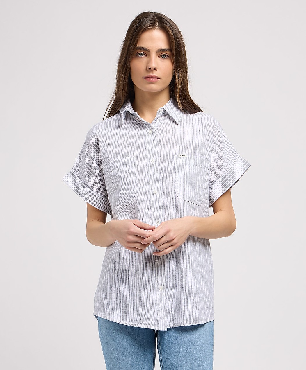 Dámská košile krátký rukáv LEE 112351246 SS LOOSE UTILITY SHIRT Nautical Blue Velikost: L