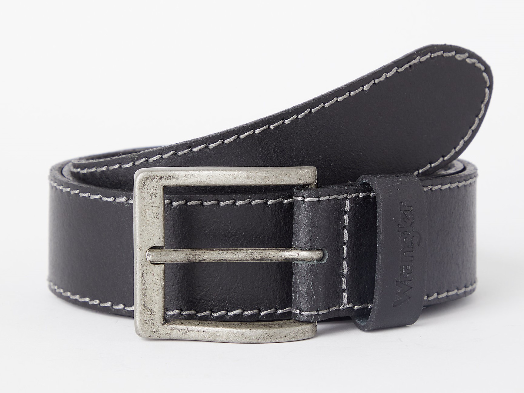 Kožený opasek WRANGLER W0081US01 112125436 STITCHED BELT Black Velikost: 85 cm