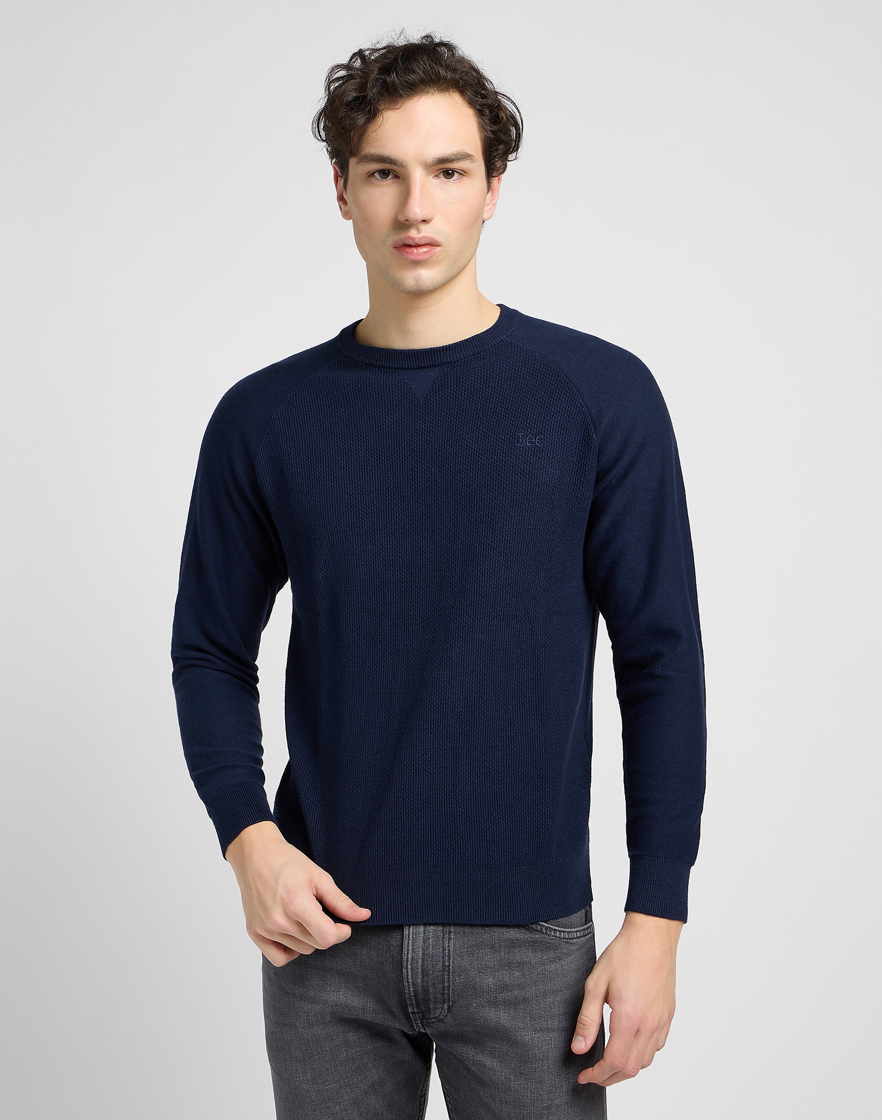 Pánský svetr LEE L83PKHHY 112321587 RAGLAN CREW KNIT Sky Captain Velikost: M