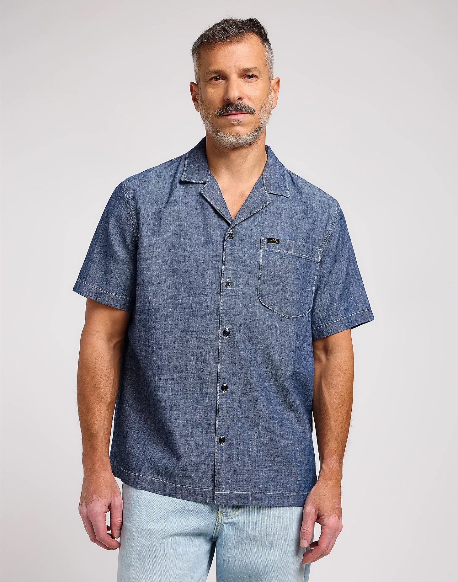 Pánská košile krátký rukáv LEE 112349923 101 CAMP SHIRT Mid Indigo Velikost: XL