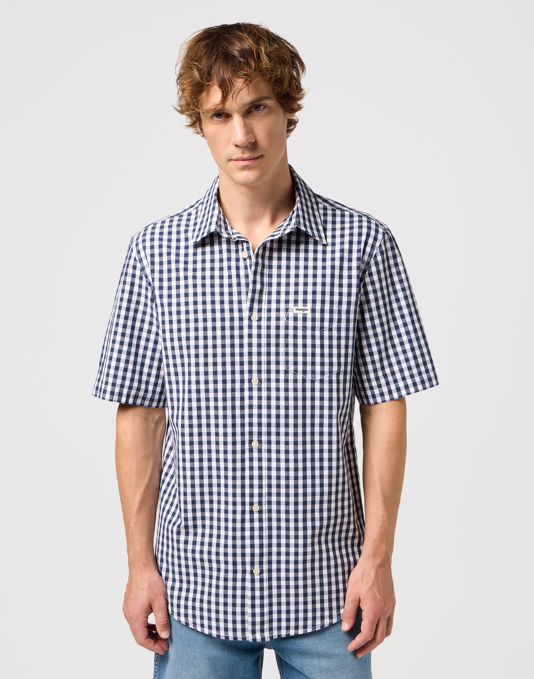 Pánská košile krátký rukáv WRANGLER 112350566 SS 1 PKT SHIRT Black Iris Velikost: L