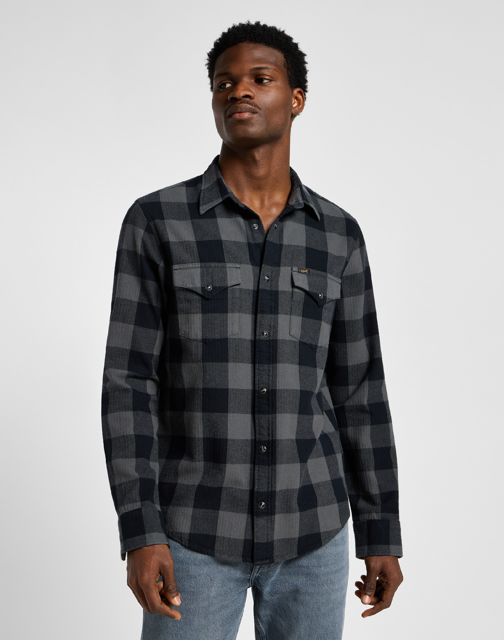 Pánská flanelová košile LEE 112355745 CLEAN WESTERN SHIRT Static Gray Velikost: L