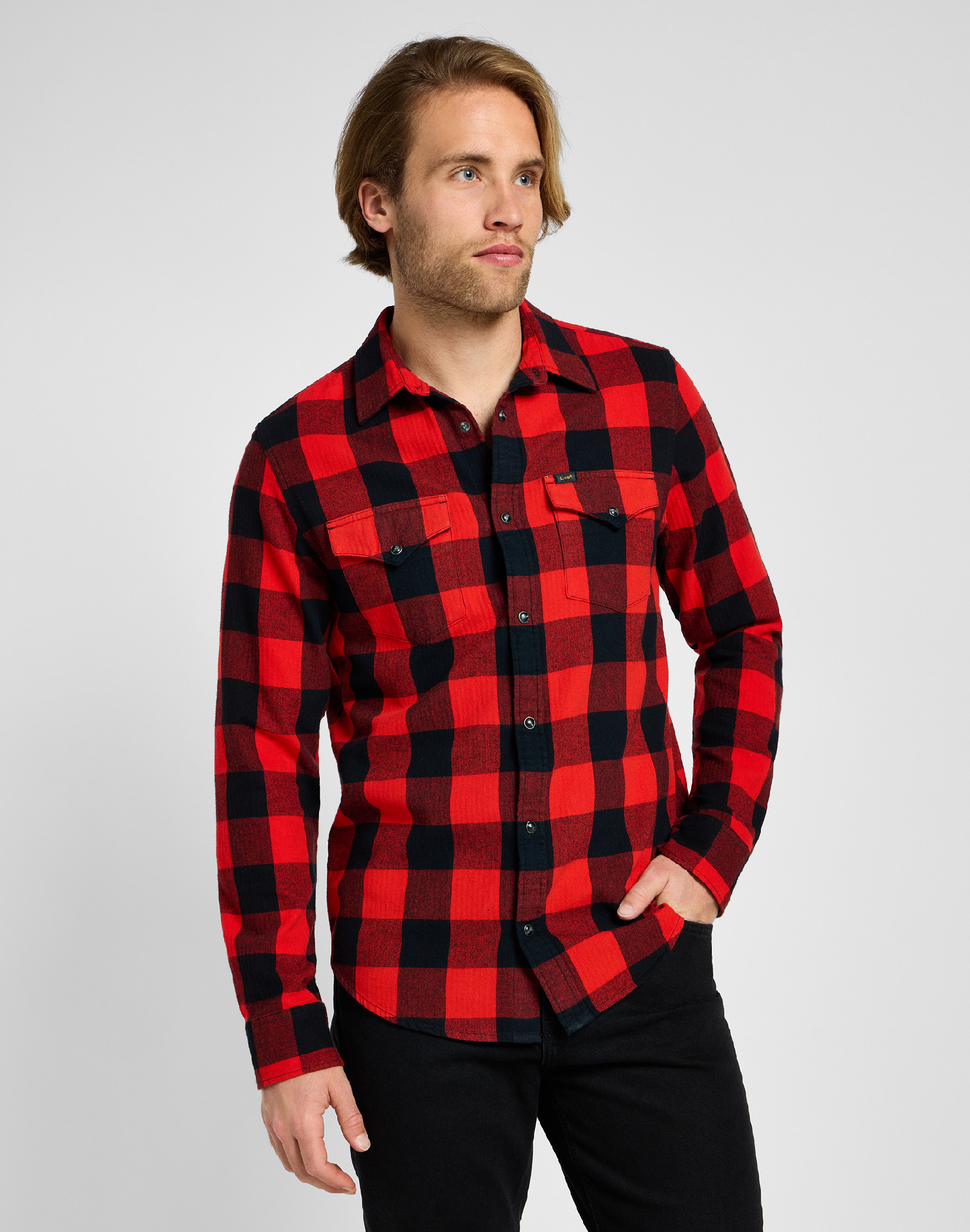 Pánská flanelová košile LEE 112355748 CLEAN WESTERN SHIRT True Red Velikost: S
