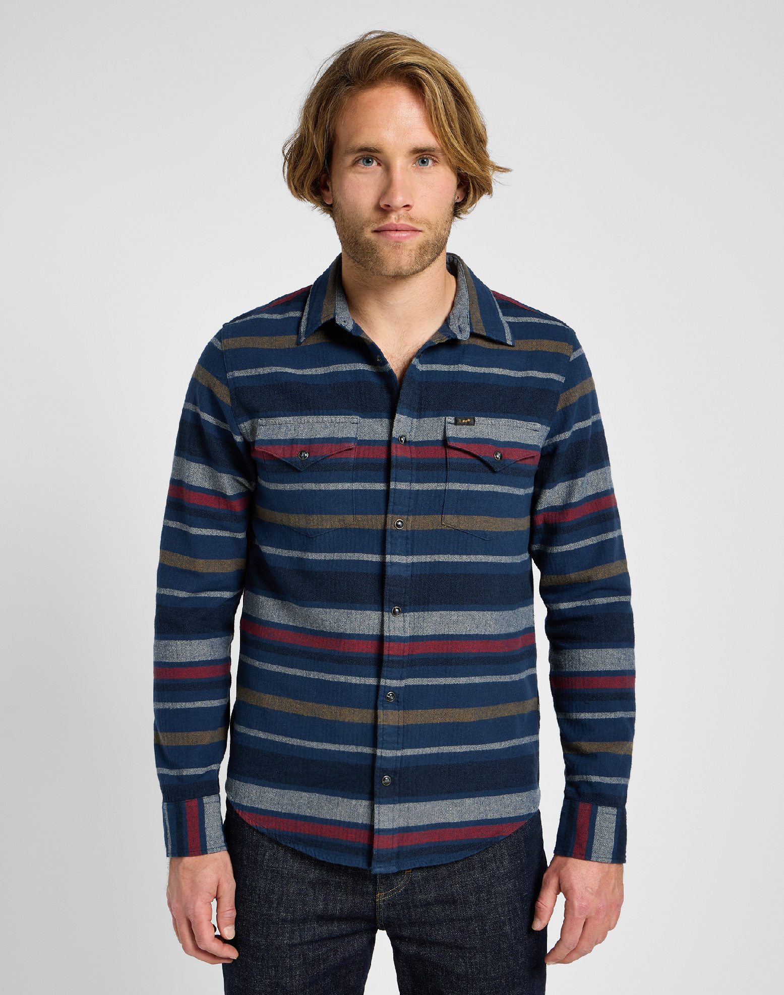 Pánská flanelová košile LEE 112355750 CLEAN WESTERN SHIRT Mood Indigo Velikost: S