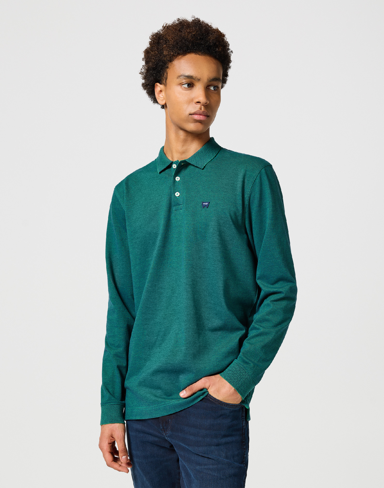 Pánská polokošile dlouhý rukáv WRANGLER 112357285 LS REFINED POLO Verdant Green Velikost: XXXL