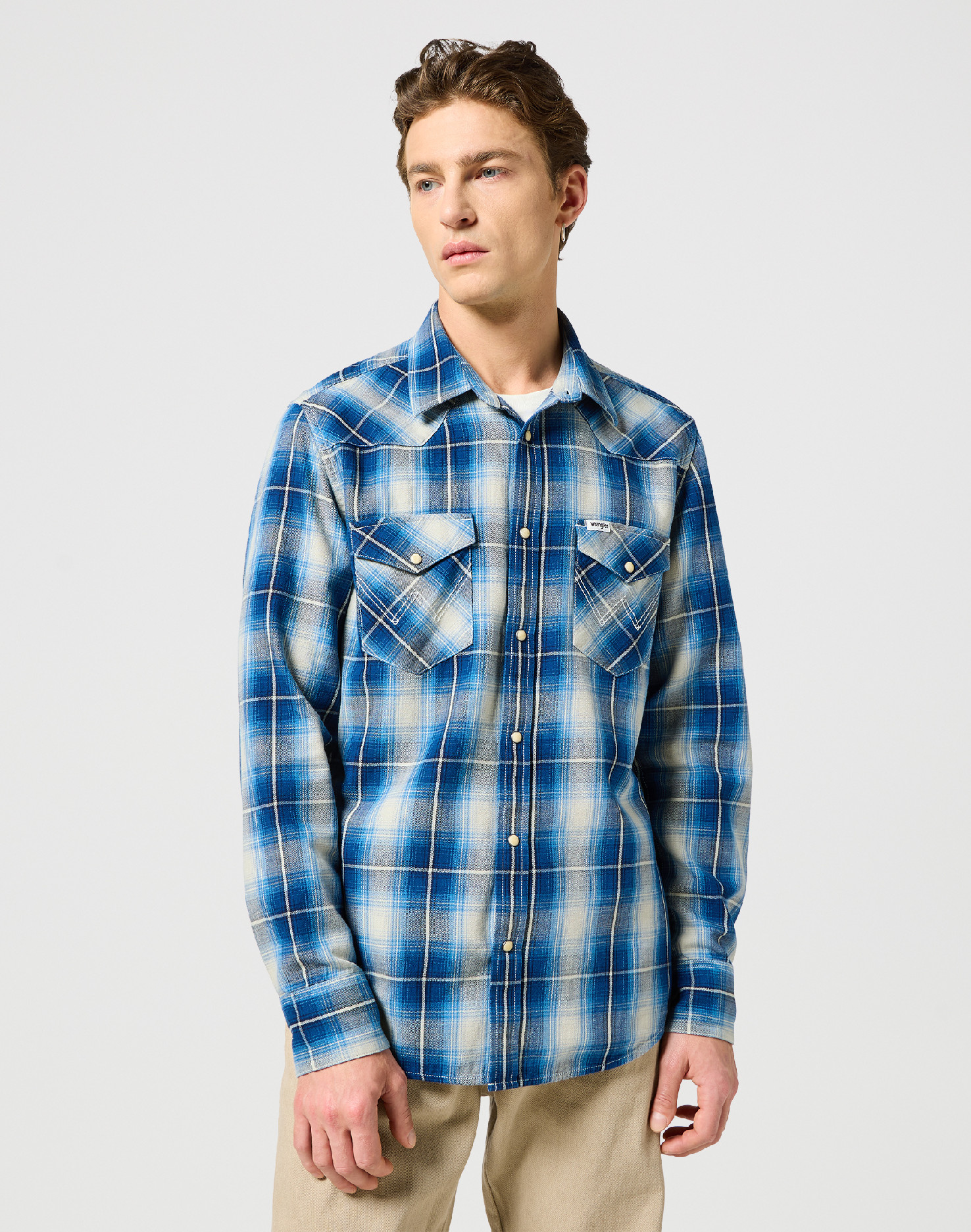 Pánská košile dlouhý rukáv WRANGLER 112357251 WESTERN SHIRT Buffalo Indigo Velikost: XXXL
