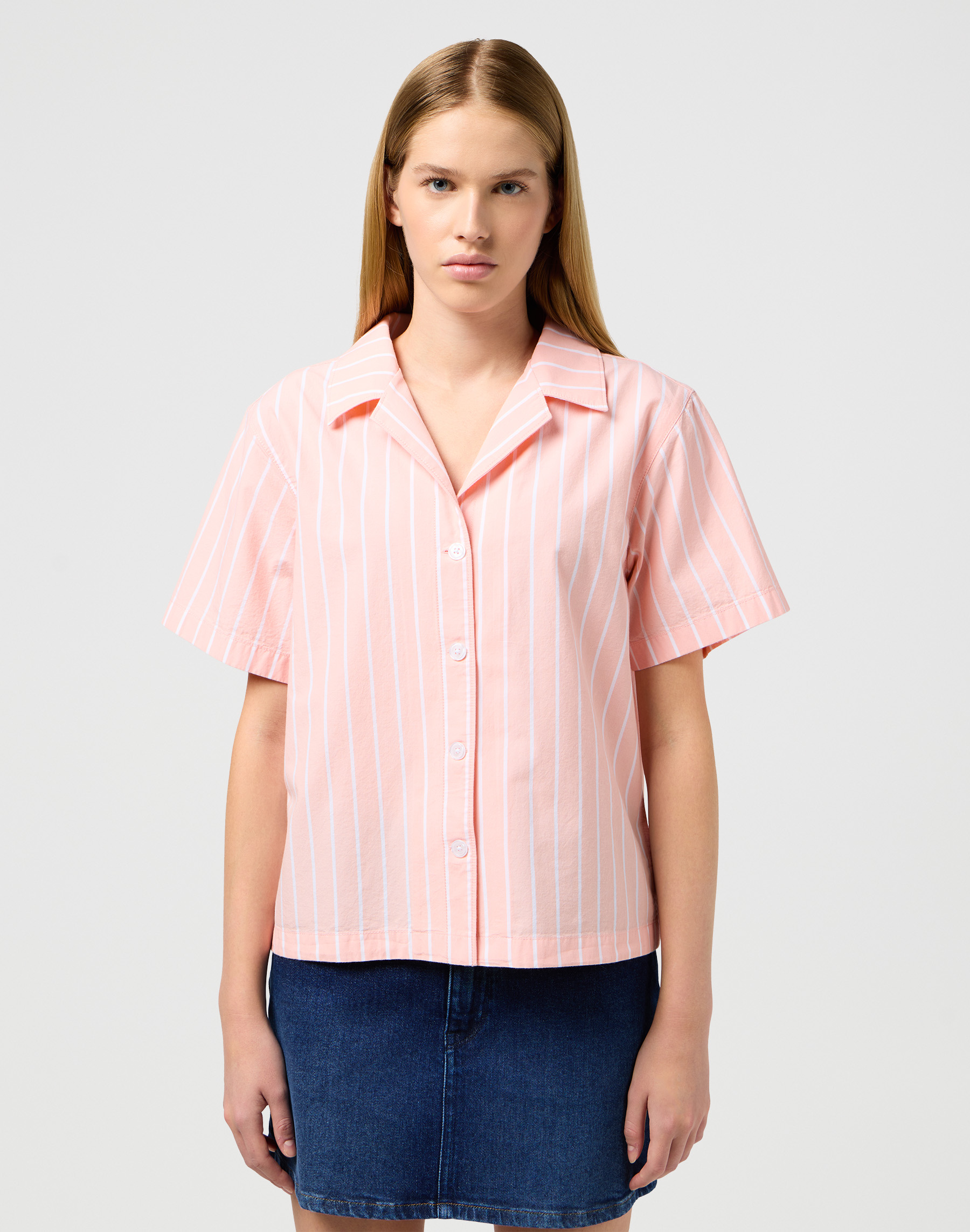 Dámská košile krátký rukáv WRANGLER 112351587 CAMP SHIRT Peach Melba Velikost: S