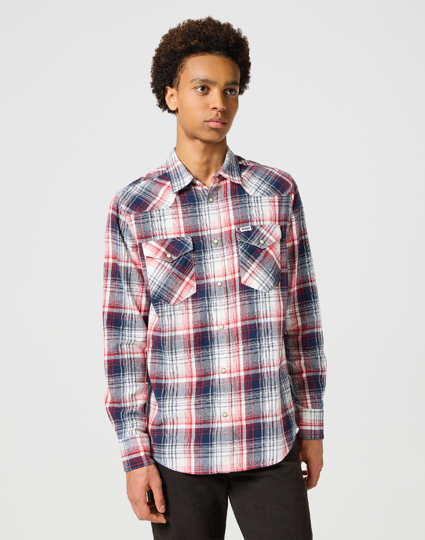 Pánská košile dlouhý rukáv WRANGLER 112357243 WESTERN SHIRT Red Blue Velikost: M