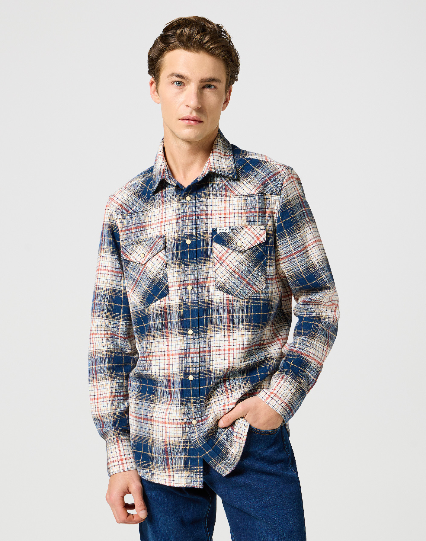 Pánská košile dlouhý rukáv WRANGLER 112357248 WESTERN SHIRT Navy Red Velikost: XXXL