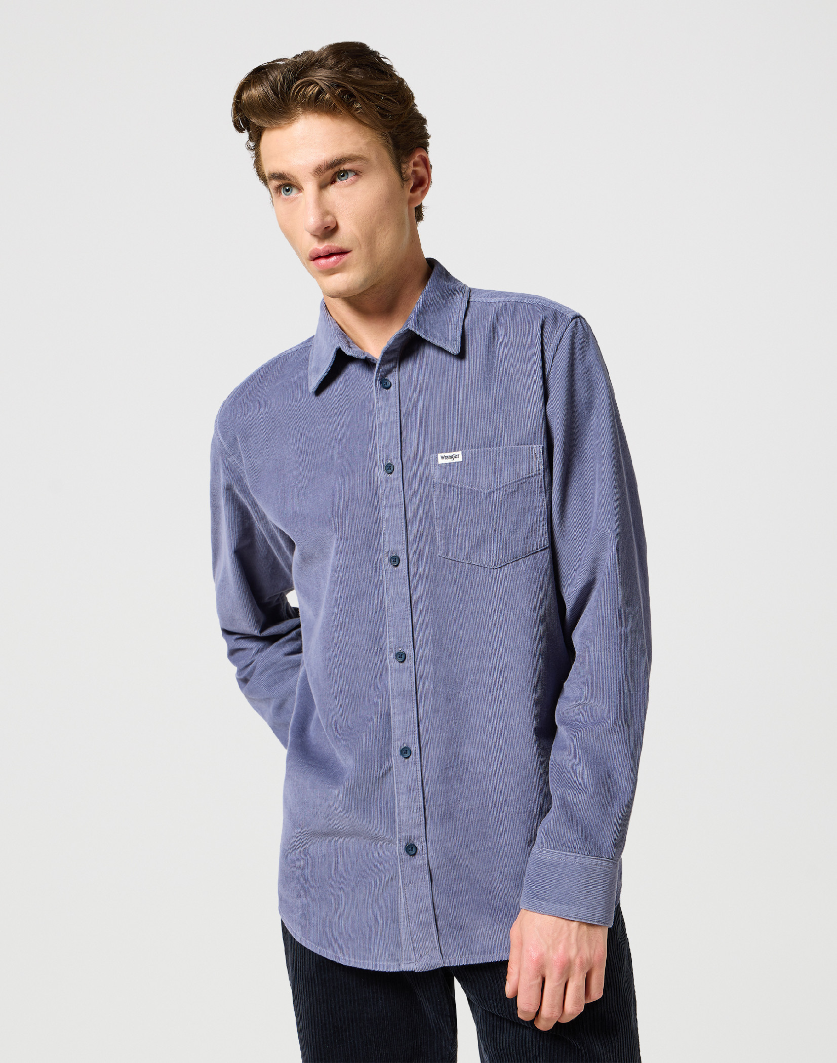 Pánská manšestrová košile WRANGLER 112357218  1 PKT CORDUROY SHIRT Grisaille Velikost: L
