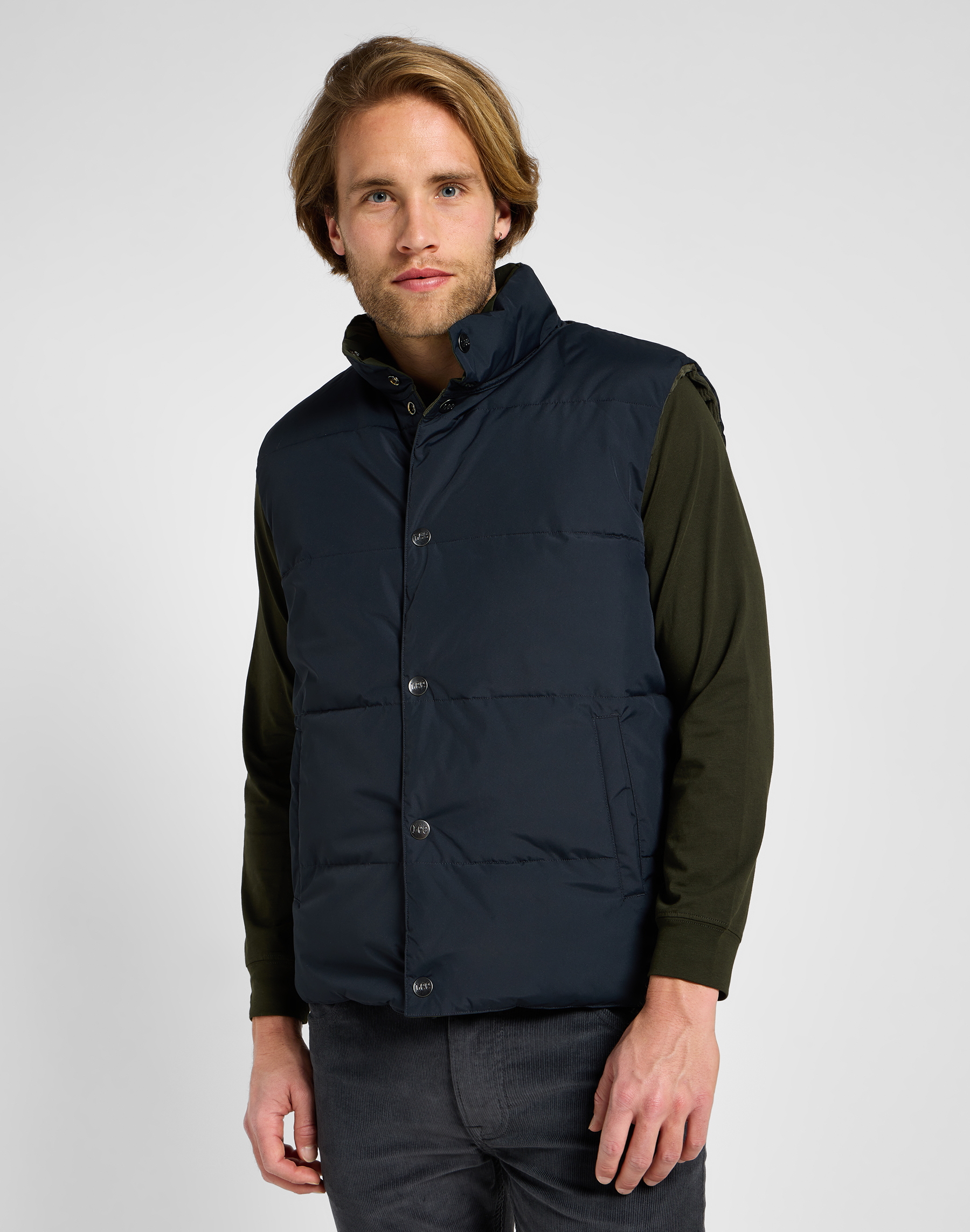 Pánská oboustranná vesta LEE 112355686 REVERSIBLE WESTERN PUFFER Olive Night Velikost: S