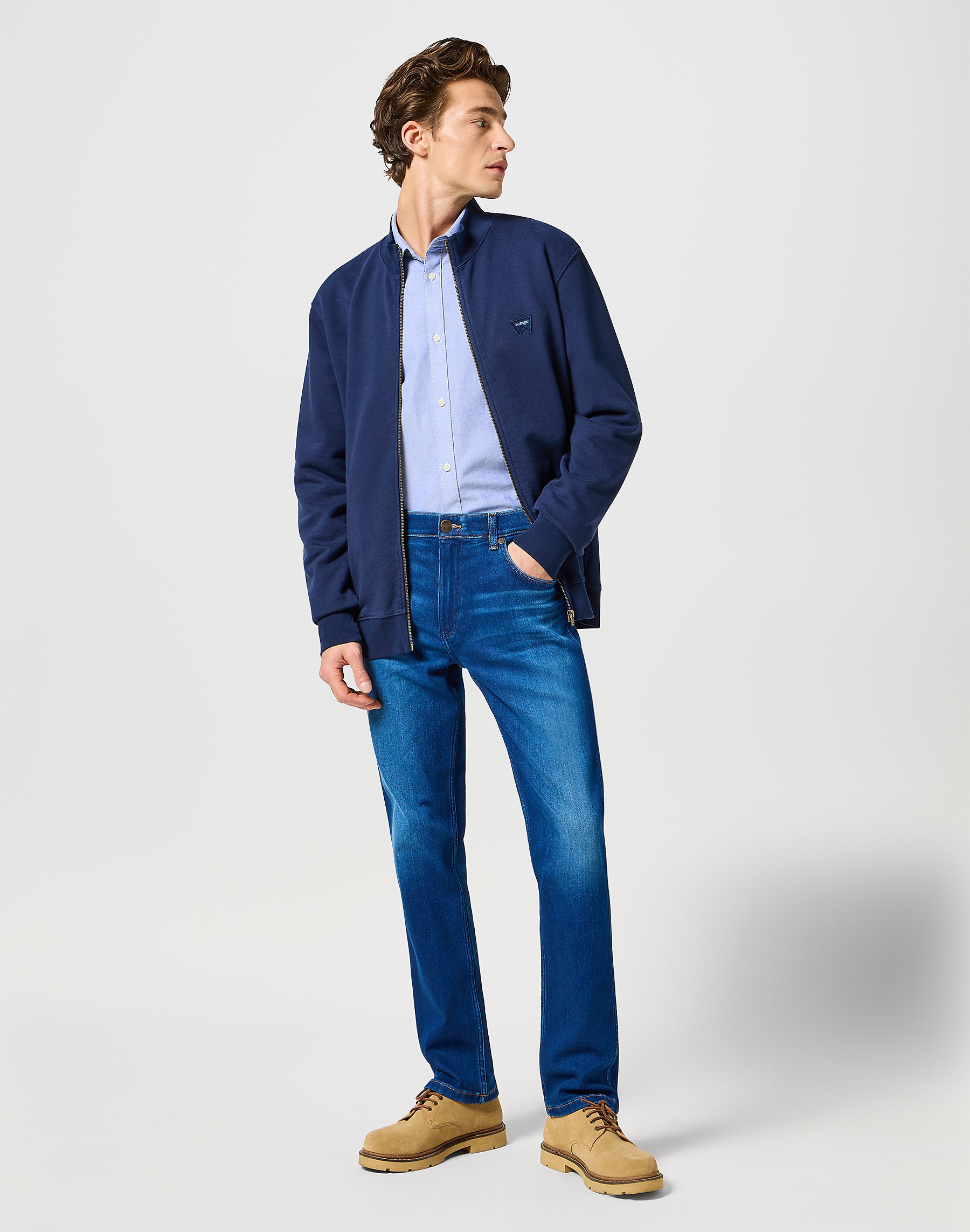 Pánská mikina celopropínací WRANGLER 112350547 FUNNEL NECK ZIP Navy Velikost: M