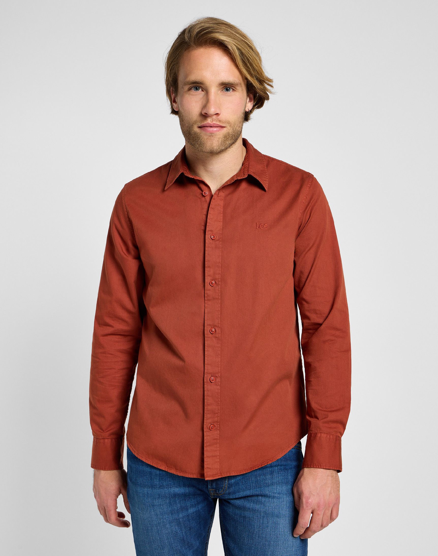 Pánská košile dlouhý rukáv LEE 112355741 PATCH SHIRT Sweet Maple Velikost: XL