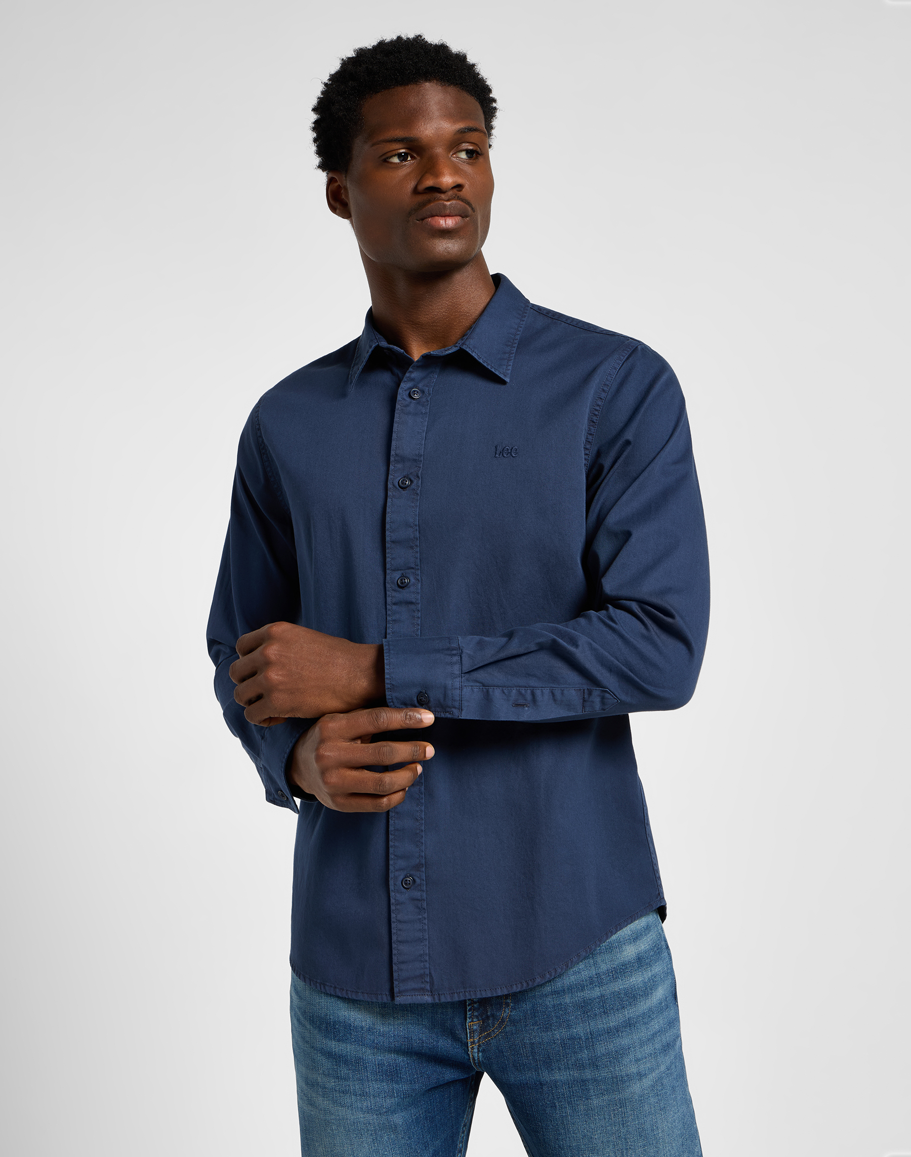 Pánská košile dlouhý rukáv LEE 112355737 PATCH SHIRT Mood Indigo Velikost: M