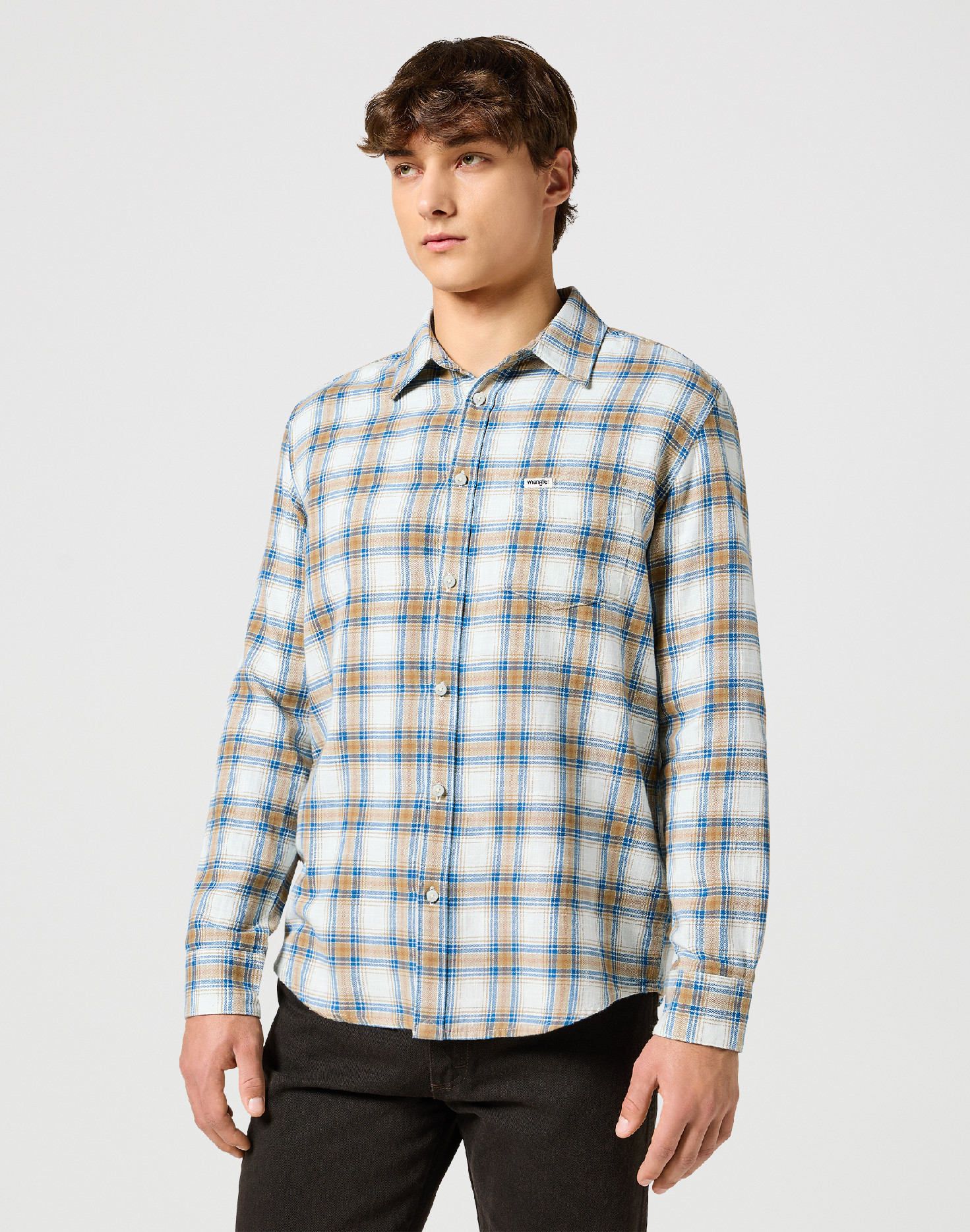Pánská košile dlouhý rukáv WRANGLER 112357227 1 PKT INDIGO SHIRT White Velikost: M