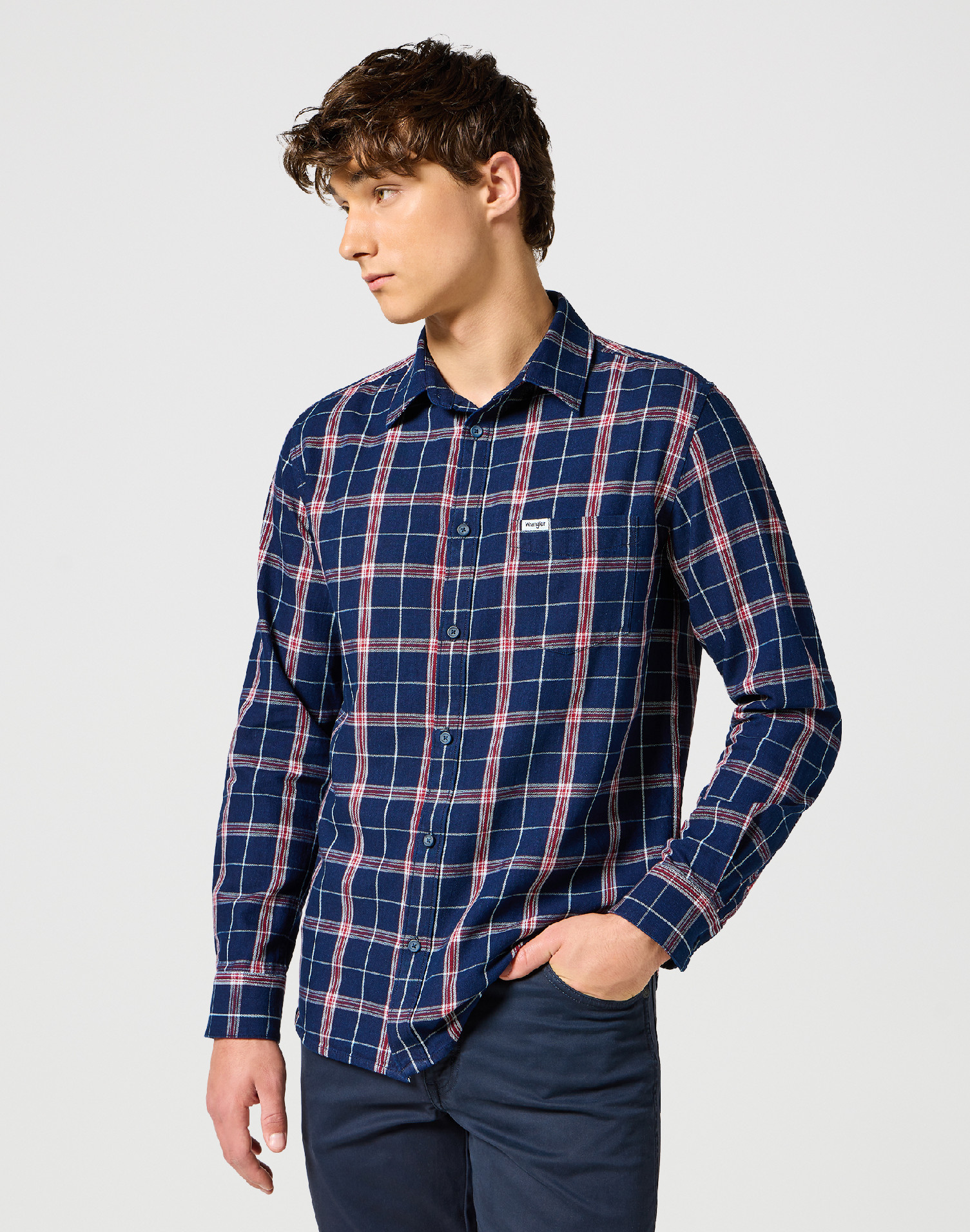 Pánská košile dlouhý rukáv WRANGLER 112357221 1 PKT INDIGO SHIRT Red Indigo Velikost: XXXL