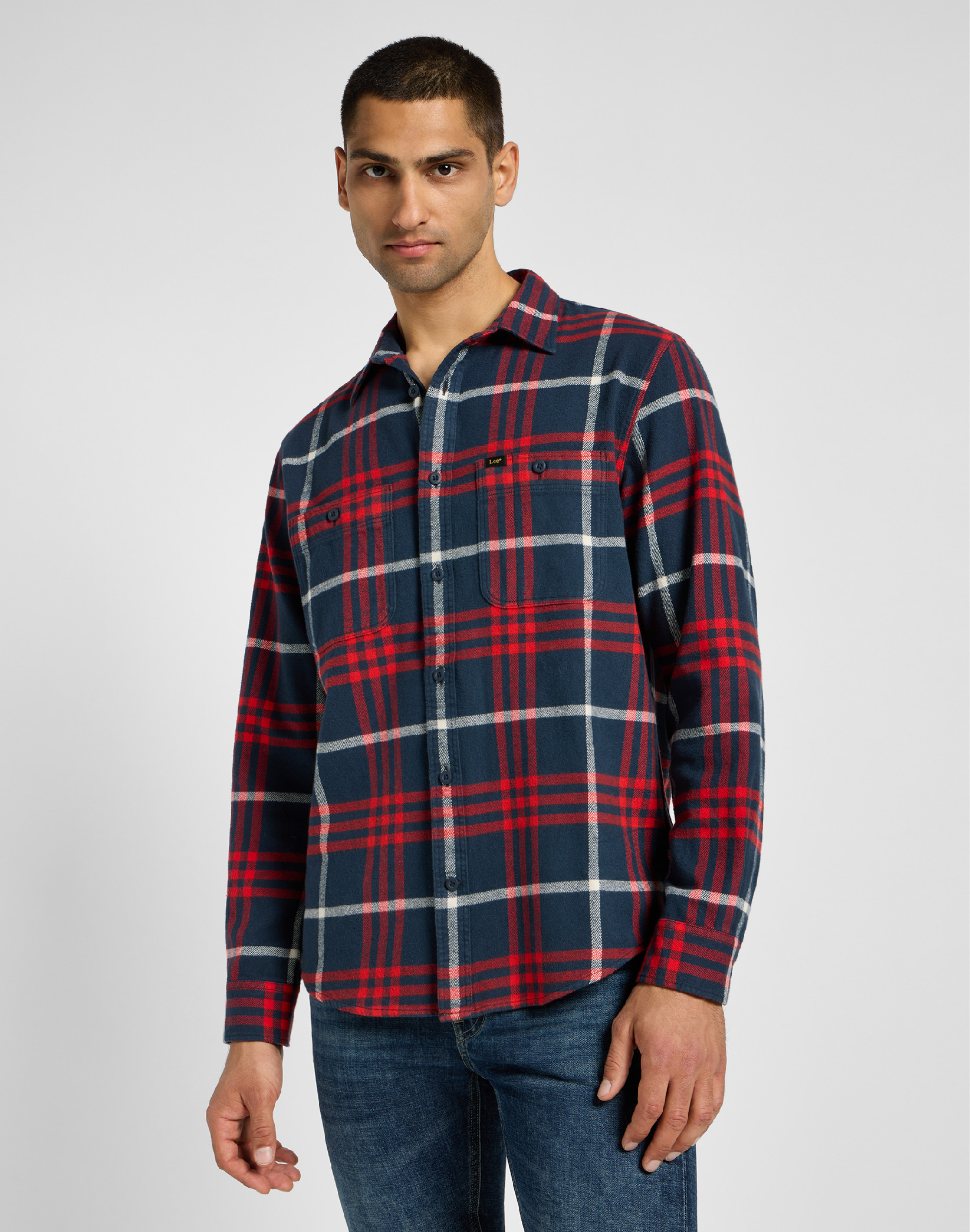 Pánská košile dlouhý rukáv LEE 112355647 WORKER SHIRT 2.0 Rivet Navy Velikost: XXL