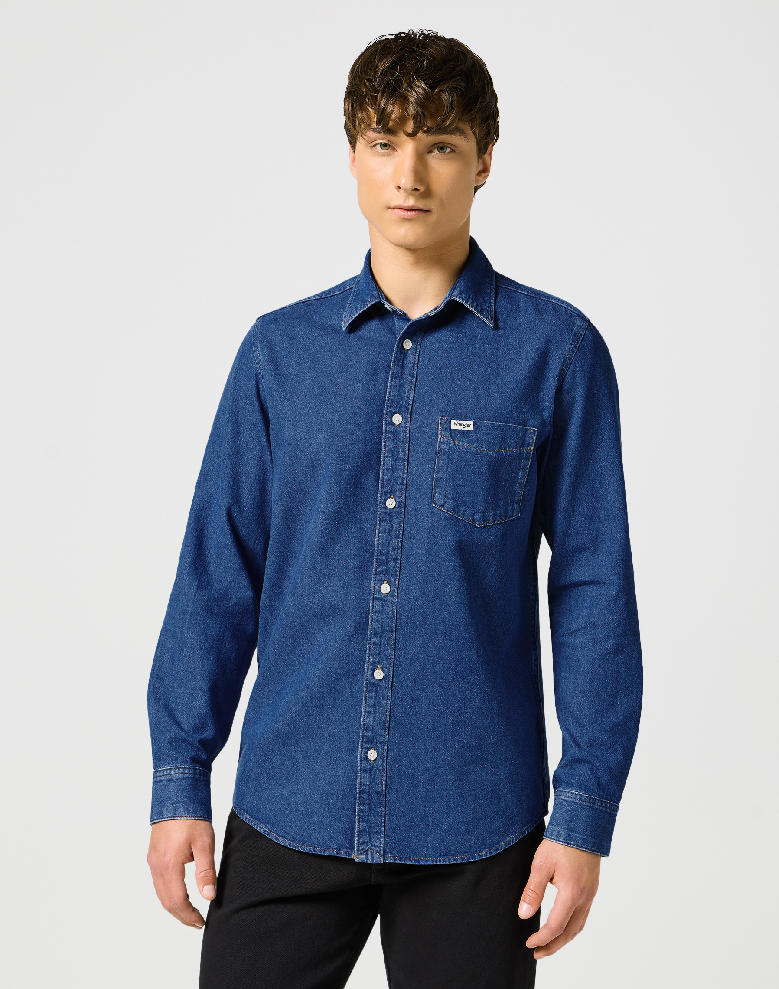 Pánská džínová košile WRANGLER 112357190 SS 1 PKT SHIRT Dark Stone Velikost: XXXL
