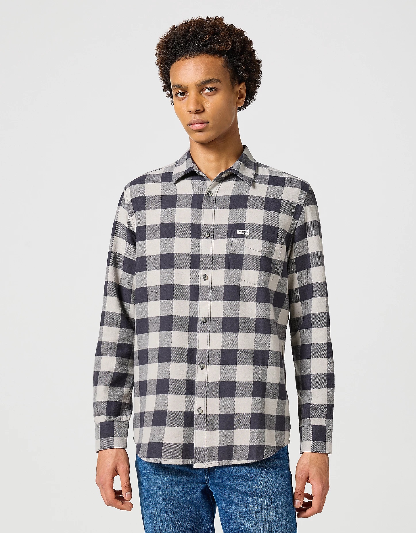 Pánská flanelová košile dlouhý rukáv WRANGLER 112357380 1 PKT SHIRT Grey Velikost: S