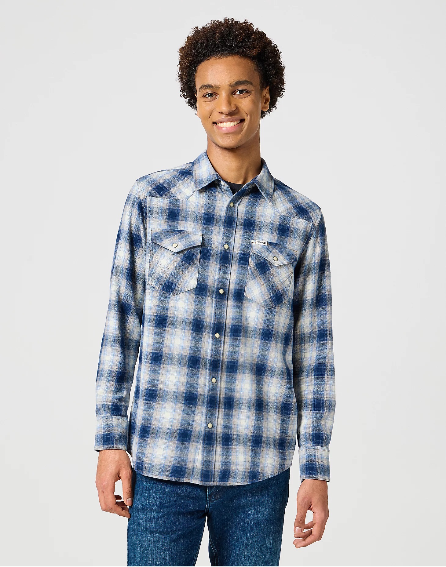 Pánská flanelová košile dlouhý rukáv WRANGLER 112357398 WESTERN SHIRT Blue Shadow Velikost: S