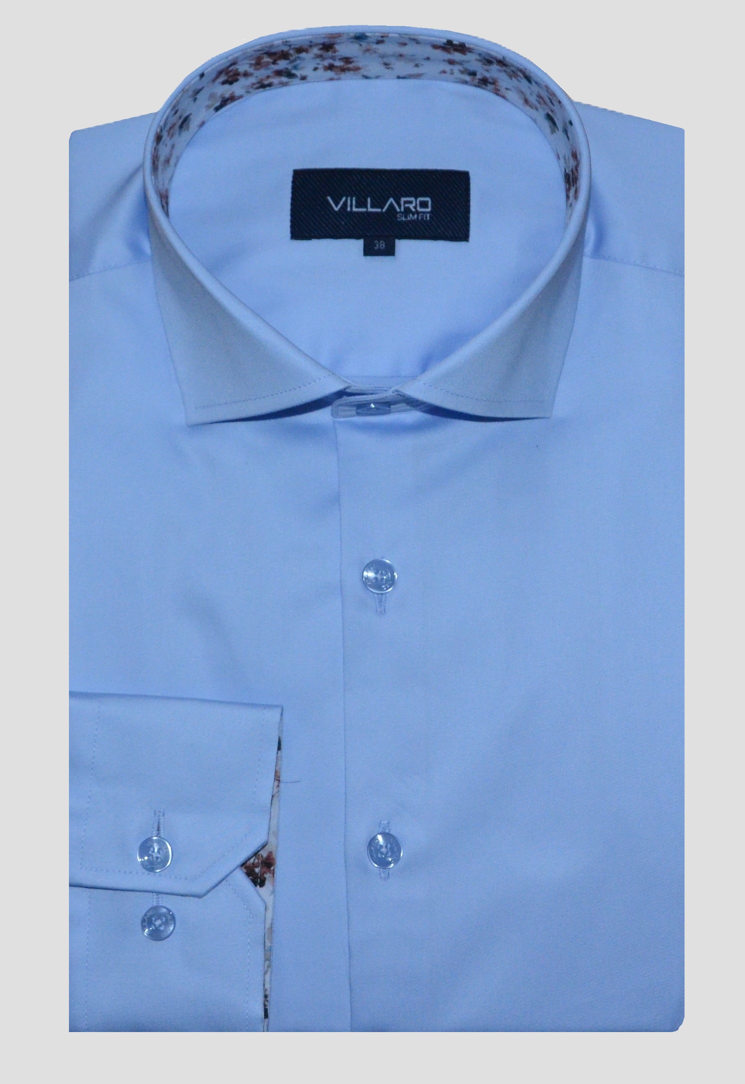 Pánská košile dlouhý rukáv VILLARO by MMER J143DSL Slim Fit světle modrá saténová Velikost: 39