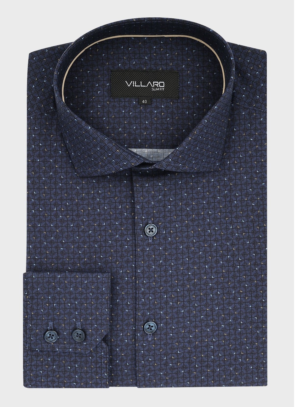 Pánská košile dlouhý rukáv VILLARO by MMER L031DSL Slim Fit Tmavě modrá Velikost: 43