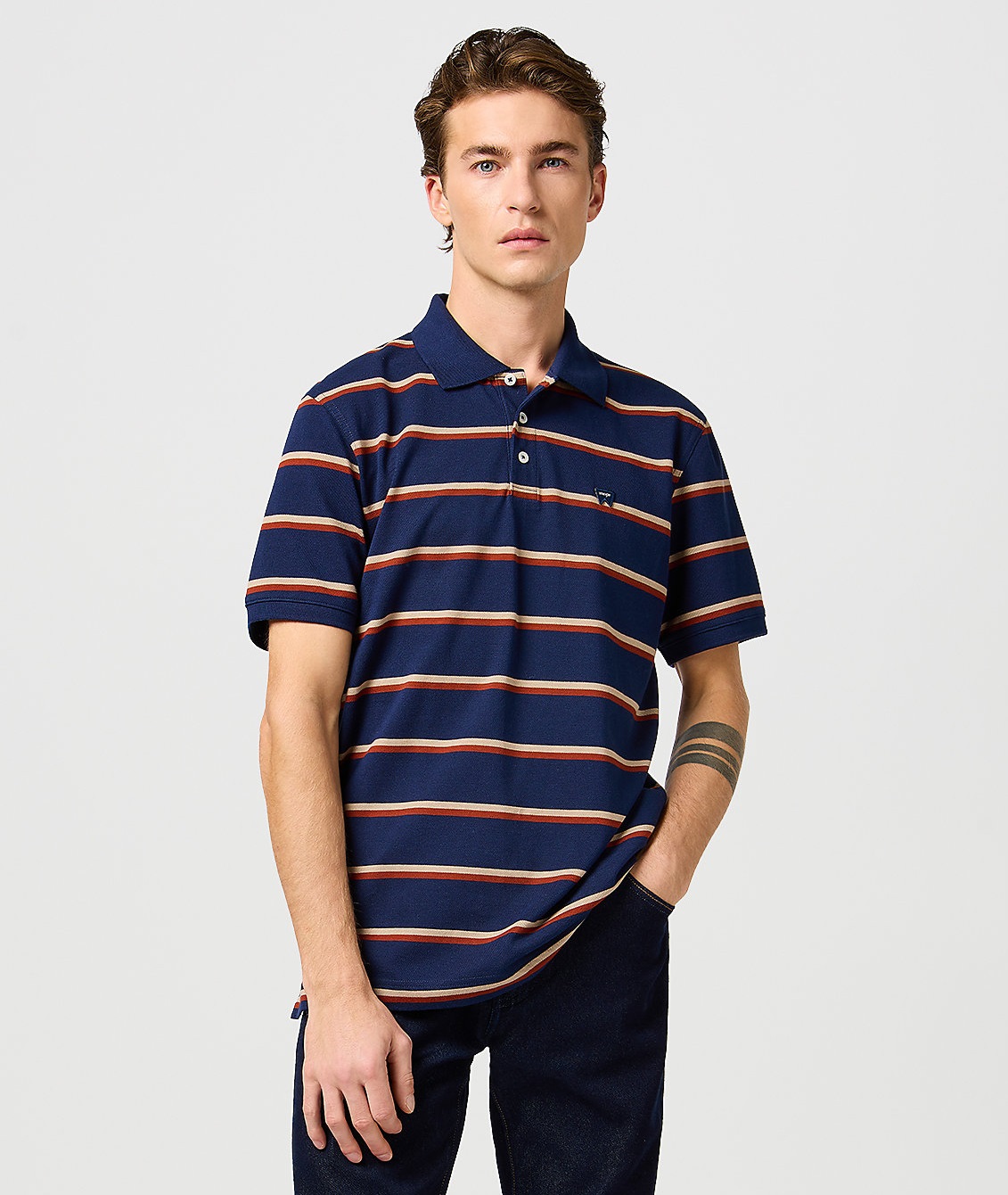 Pánská polokošile krátký rukáv WRANGLER 112362827 STRIPE POLO SHIRT Navy Velikost: XXXL
