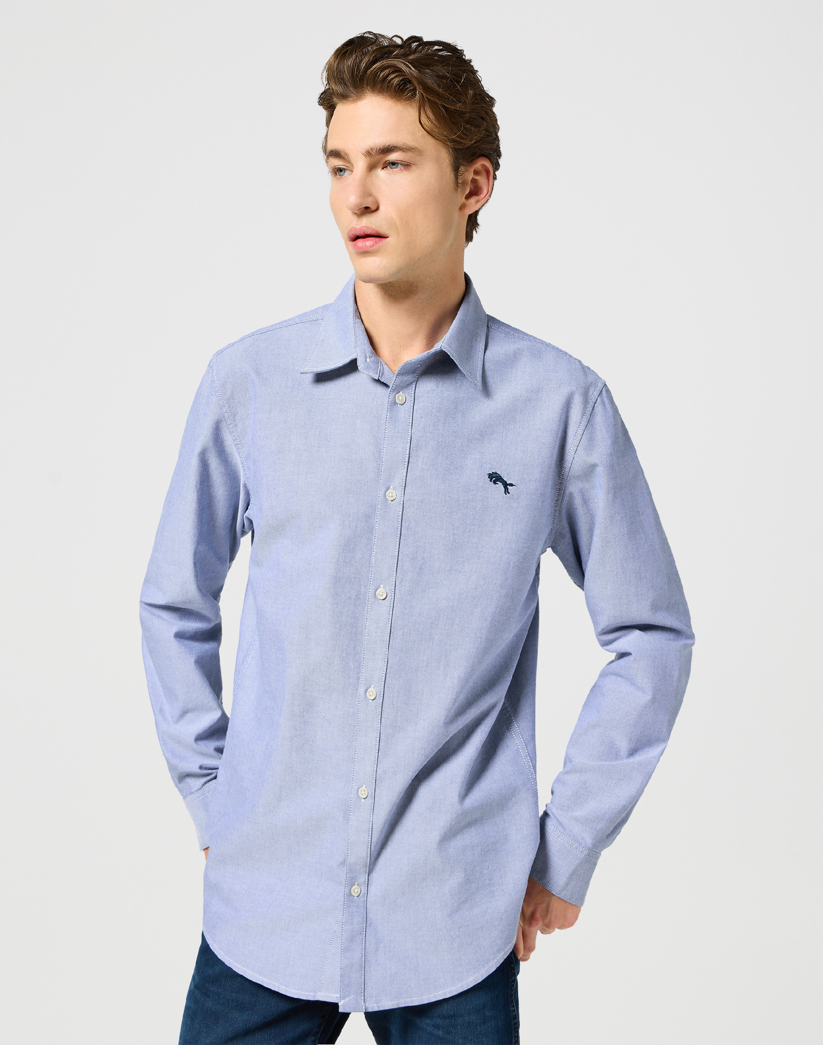 Pánská košile dlouhý rukáv WRANGLER 112350481 LS SHIRT Oxford Blue Velikost: S