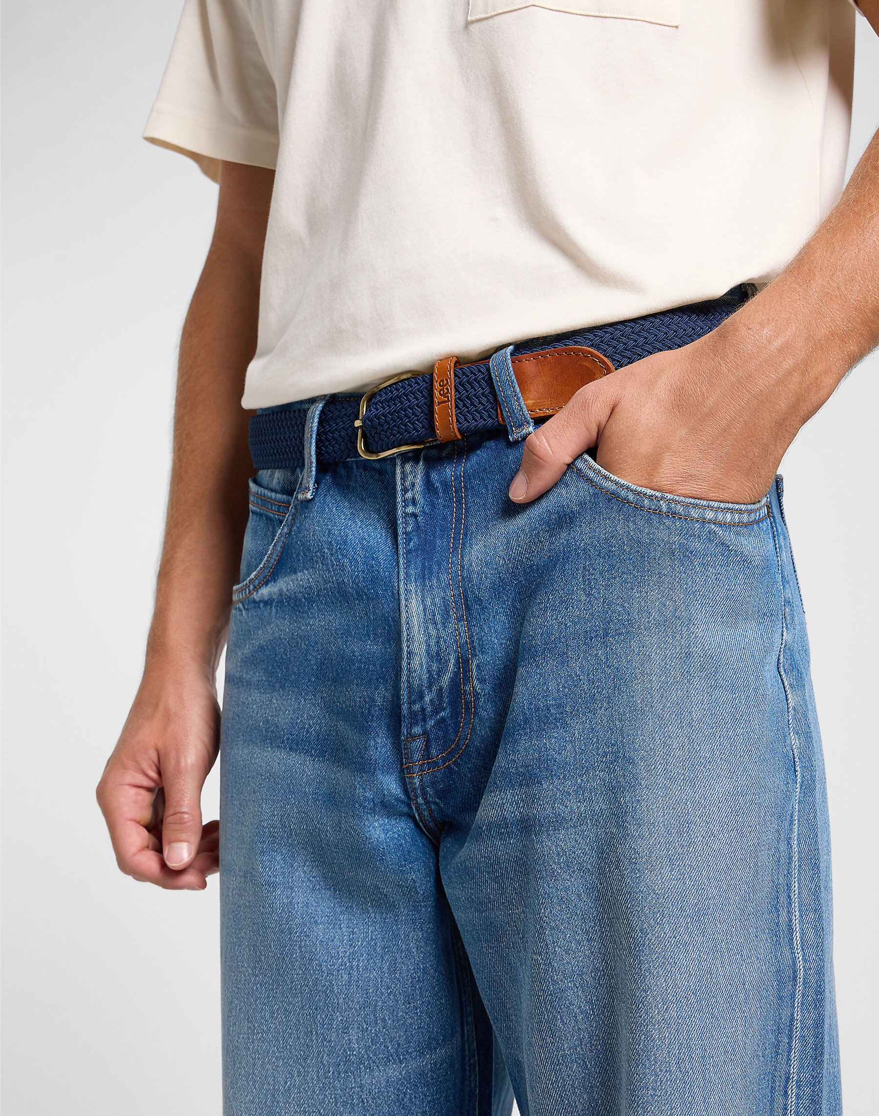 Látkový opasek LEE 112365229 ELASTIC WEBBING BELT Rivet Navy Velikost: 85 cm