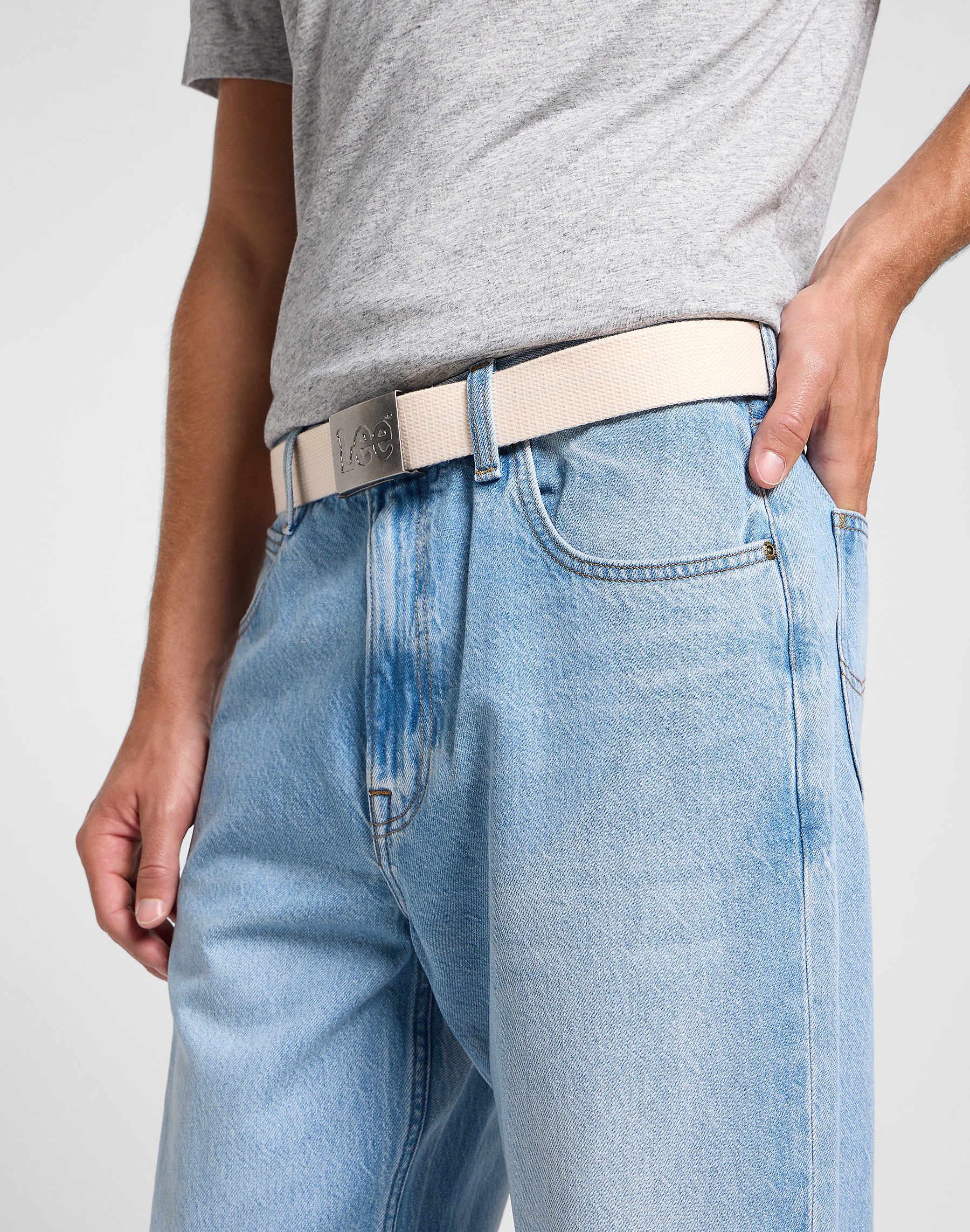 Látkový opasek LEE 112364315 9 ELASTIC WEBBING BELT Ecru Velikost: 85 cm