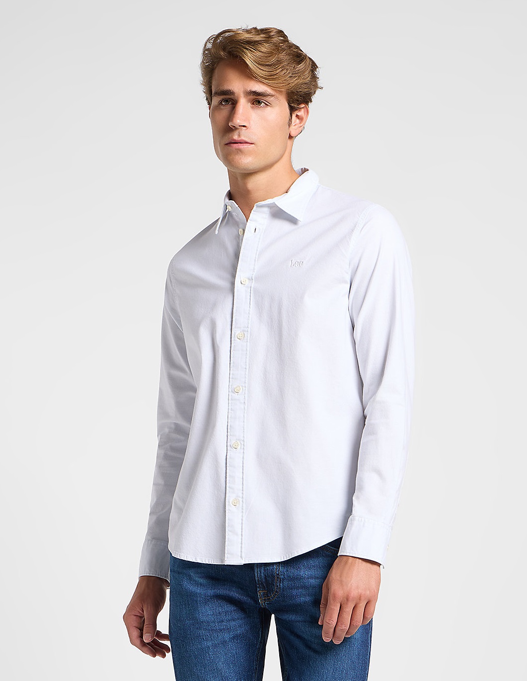 Pánská košile LEE 112363910 PATCH SHIRT Shy Blue Bright White Velikost: XL