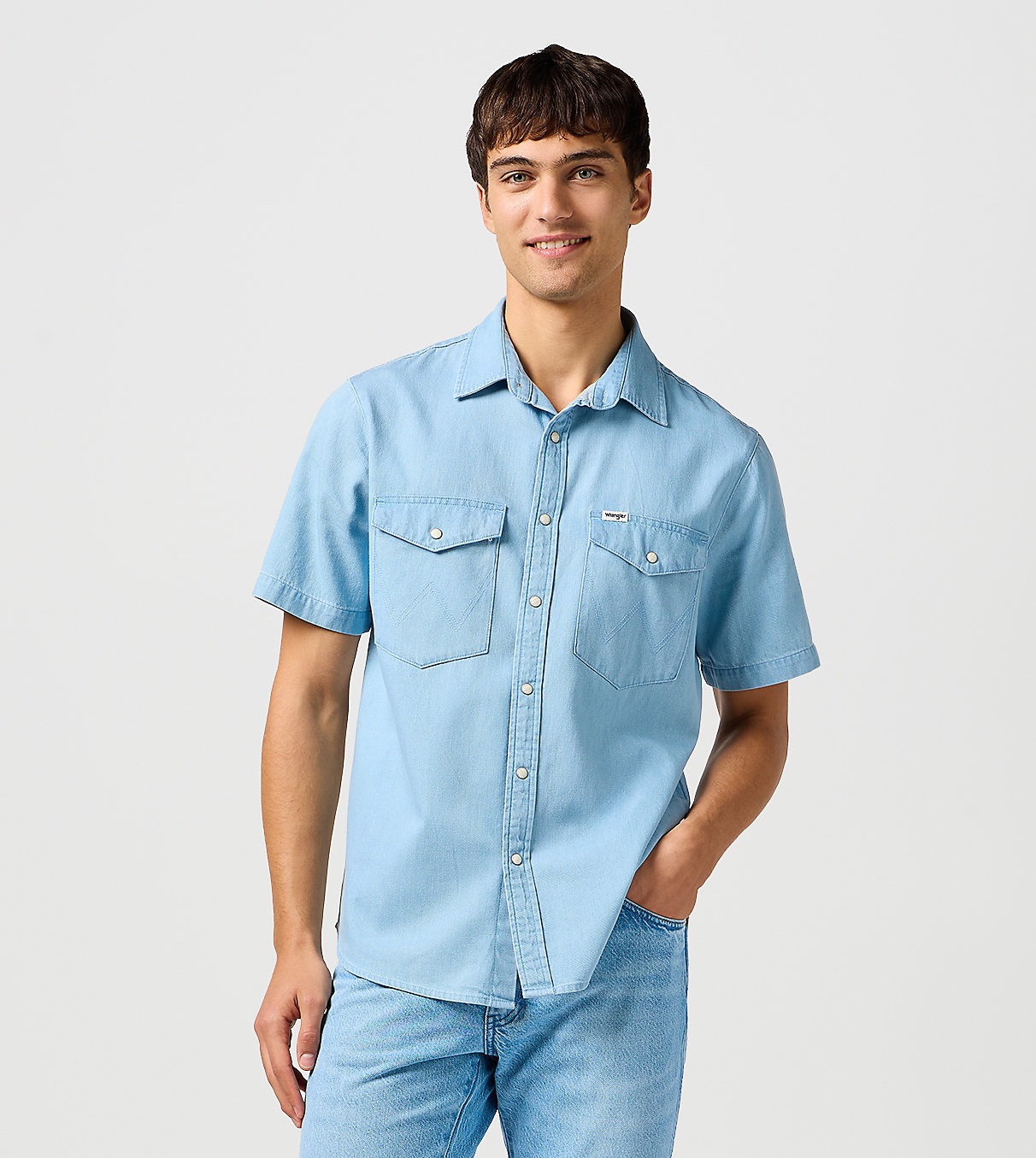 Pánská džínová košile krátký rukáv WRANGLER 112362749 SS WESTERN SHIRT Superfade Velikost: M