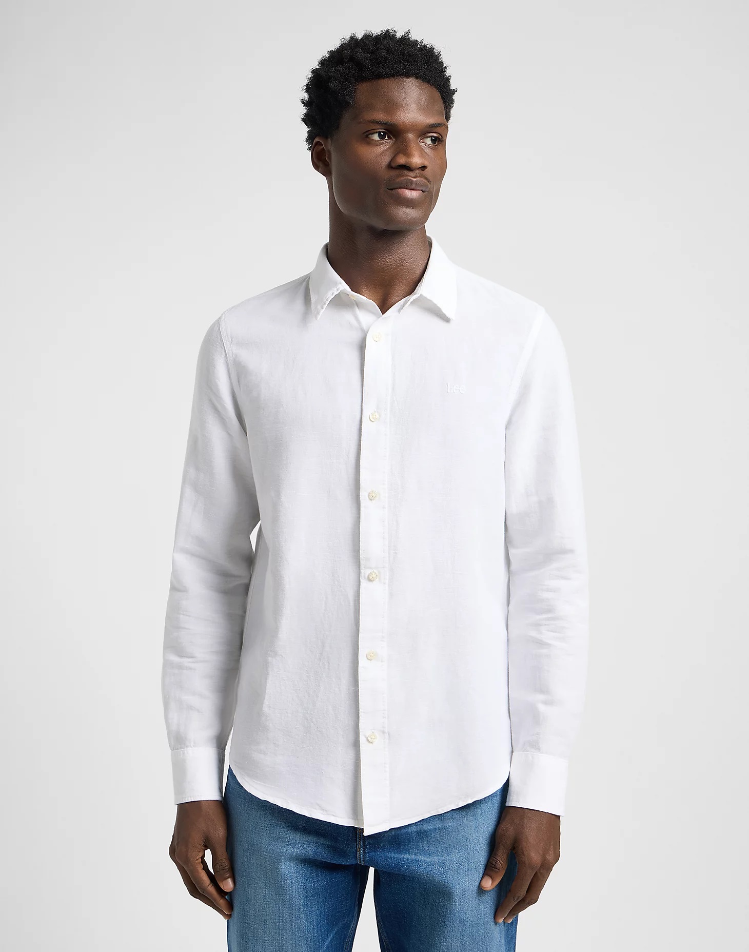 Pánská lněná košile dlouhý rukáv LEE 112364230 PATCH SHIRT Bright White Velikost: M