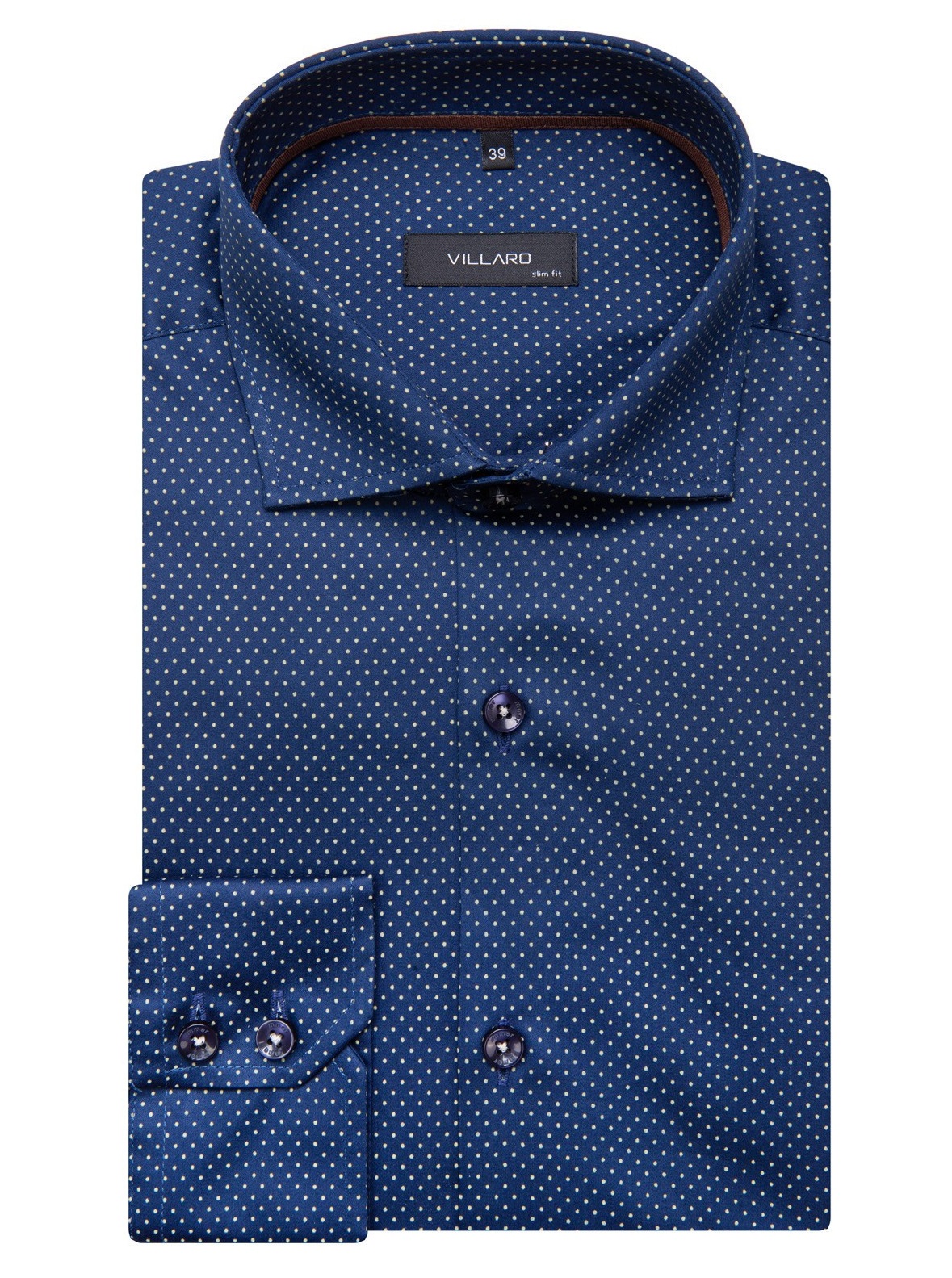 Pánská košile dlouhý rukáv VILLARO by MMER A084DSL Slim Fit modrá s puntíky Velikost: 43