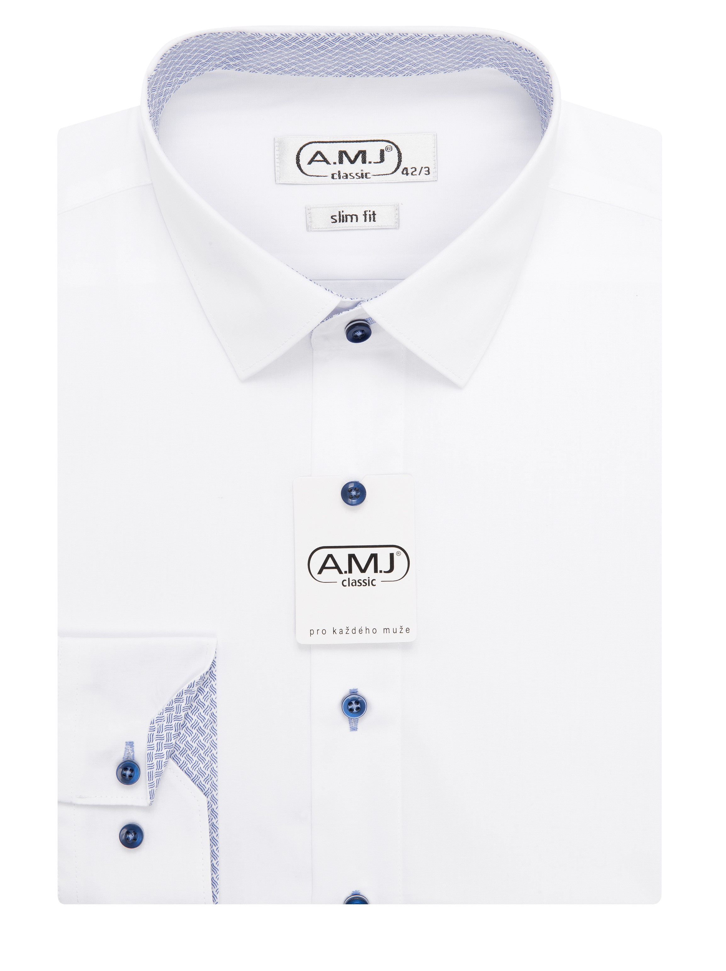 Pánská košile dlouhý rukáv AMJ JDPSR 018/48 Slim Fit Style prodloužená Velikost: 42/3