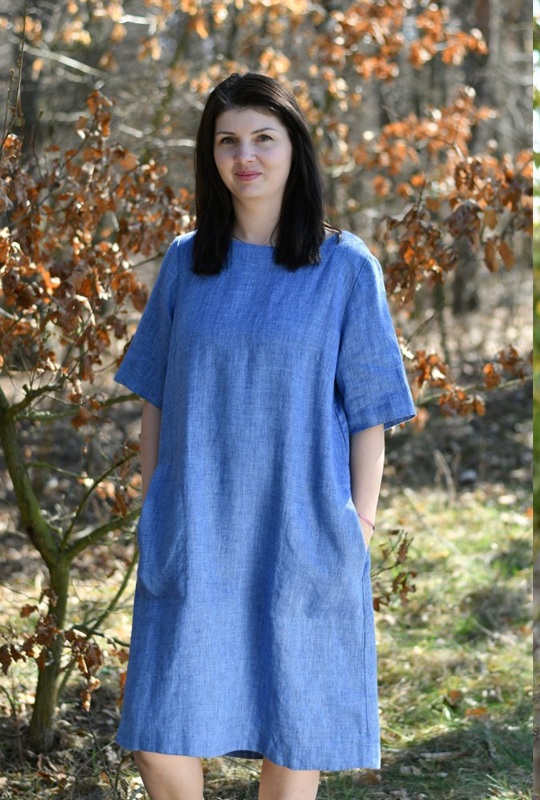 Lněné šaty krátký rukáv H&D Depeche H D22920 VMO modrá Velikost Pas: 38