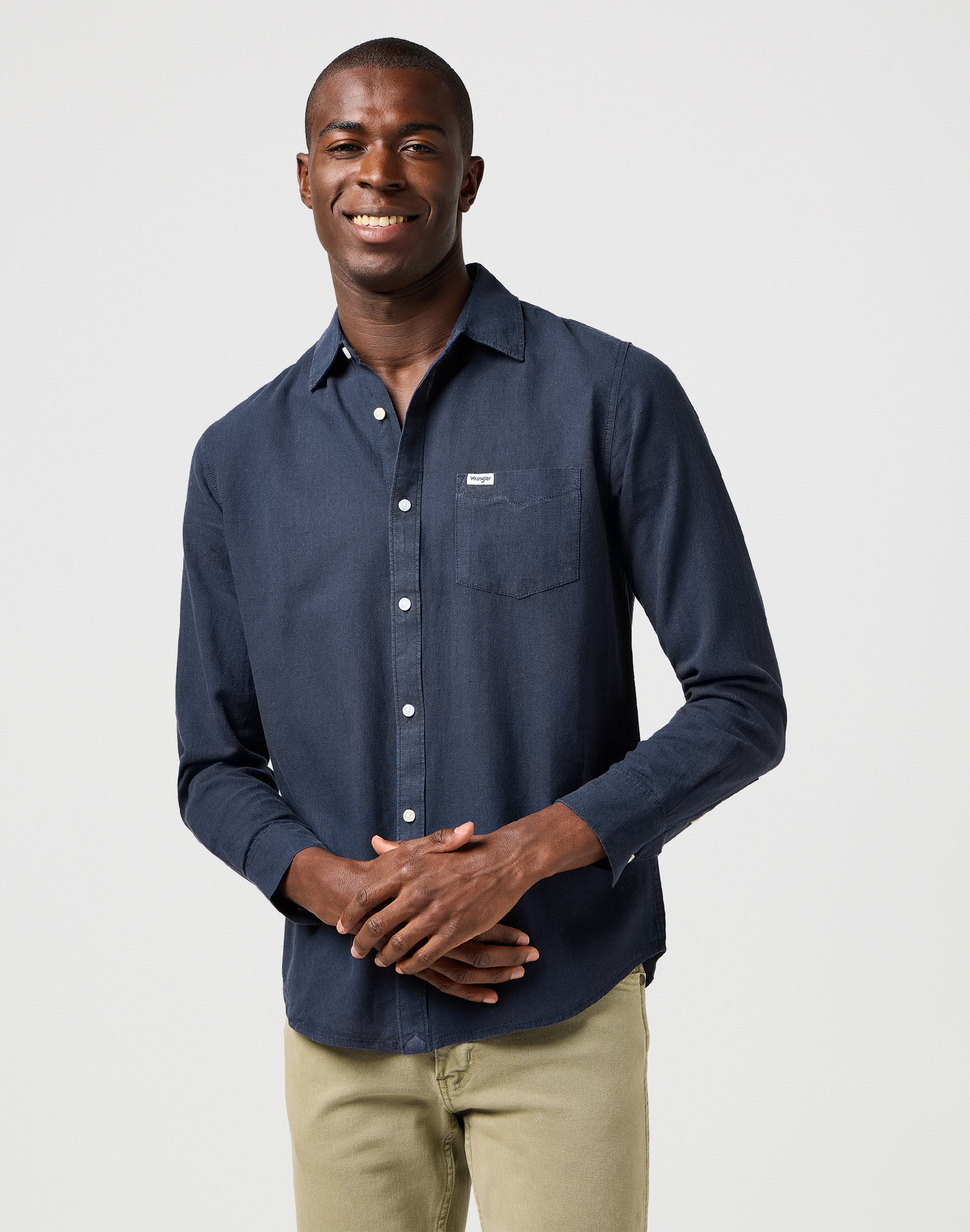 Pánská lněná košile dlouhý rukáv WRANGLER 112362751 1 PKT SHIRT Dark Navy Velikost: L