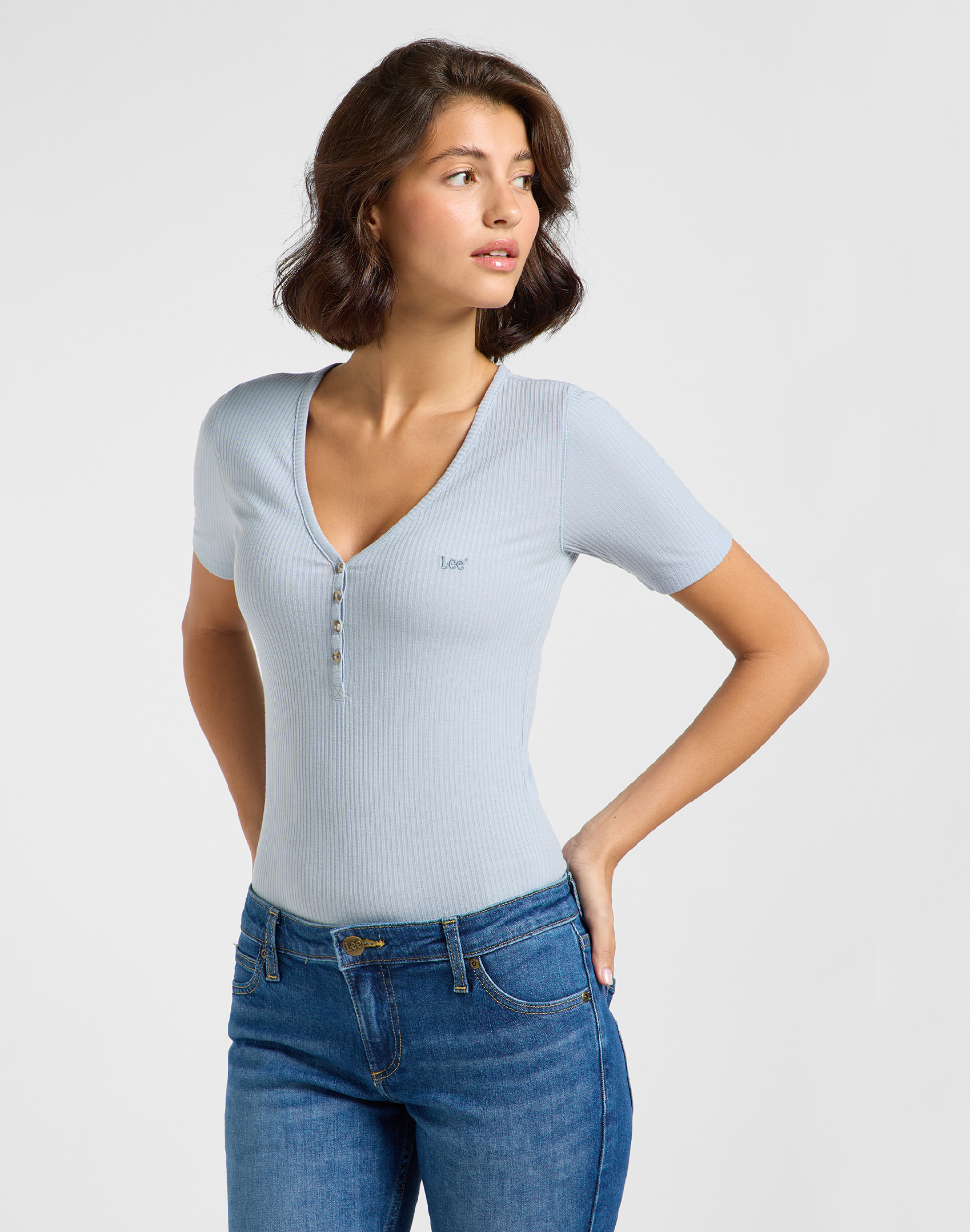 Dámské tričko LEE 112363830 SS HENLEY Concrete Gray Velikost: S