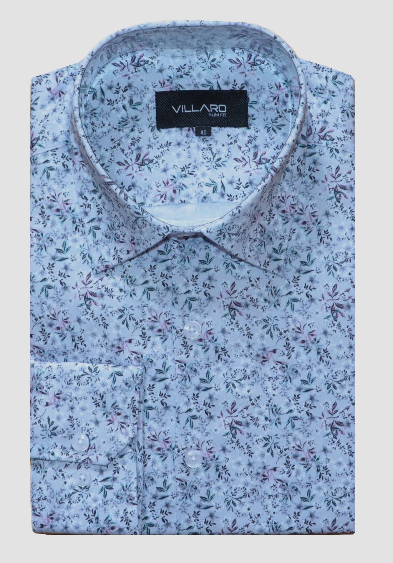 Pánská košile dlouhý rukáv VILLARO by MMER M109DSL Slim Fit květovaná Velikost: 40