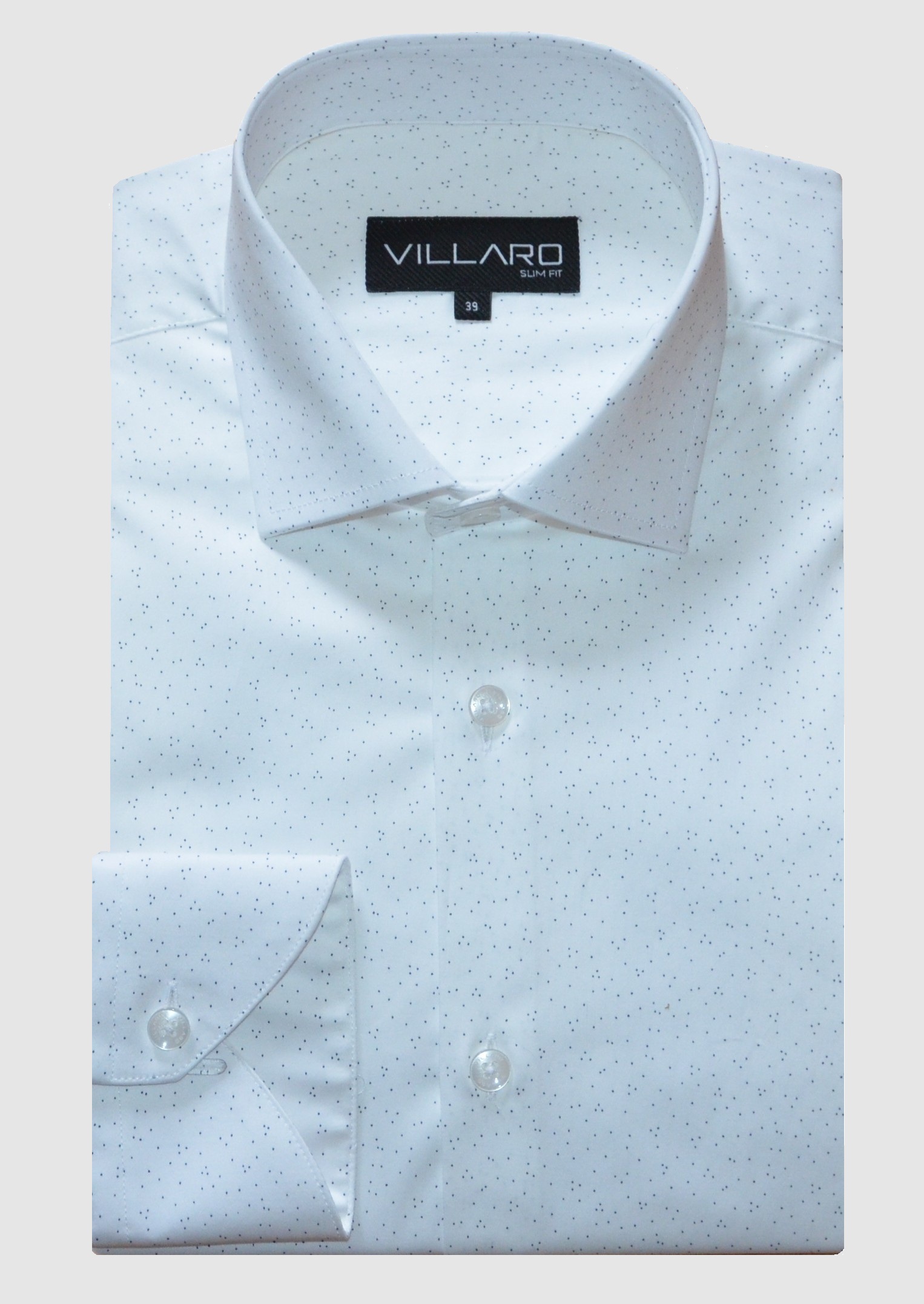 Pánská košile dlouhý rukáv VILLARO by MMER I791DSL Slim Fit světlá s puntíky Velikost: 39