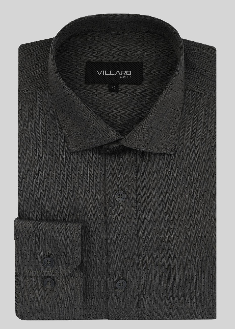 Pánská košile dlouhý rukáv VILLARO by MMER L124DSA Slim Fit tmavě šedá prodloužená Velikost: 43