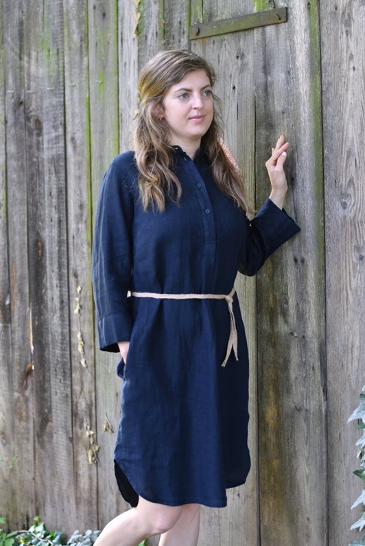 Lněné šaty 3/4 rukáv H&D Depeche H D22781 NA3 tmavě modrá Velikost: 36