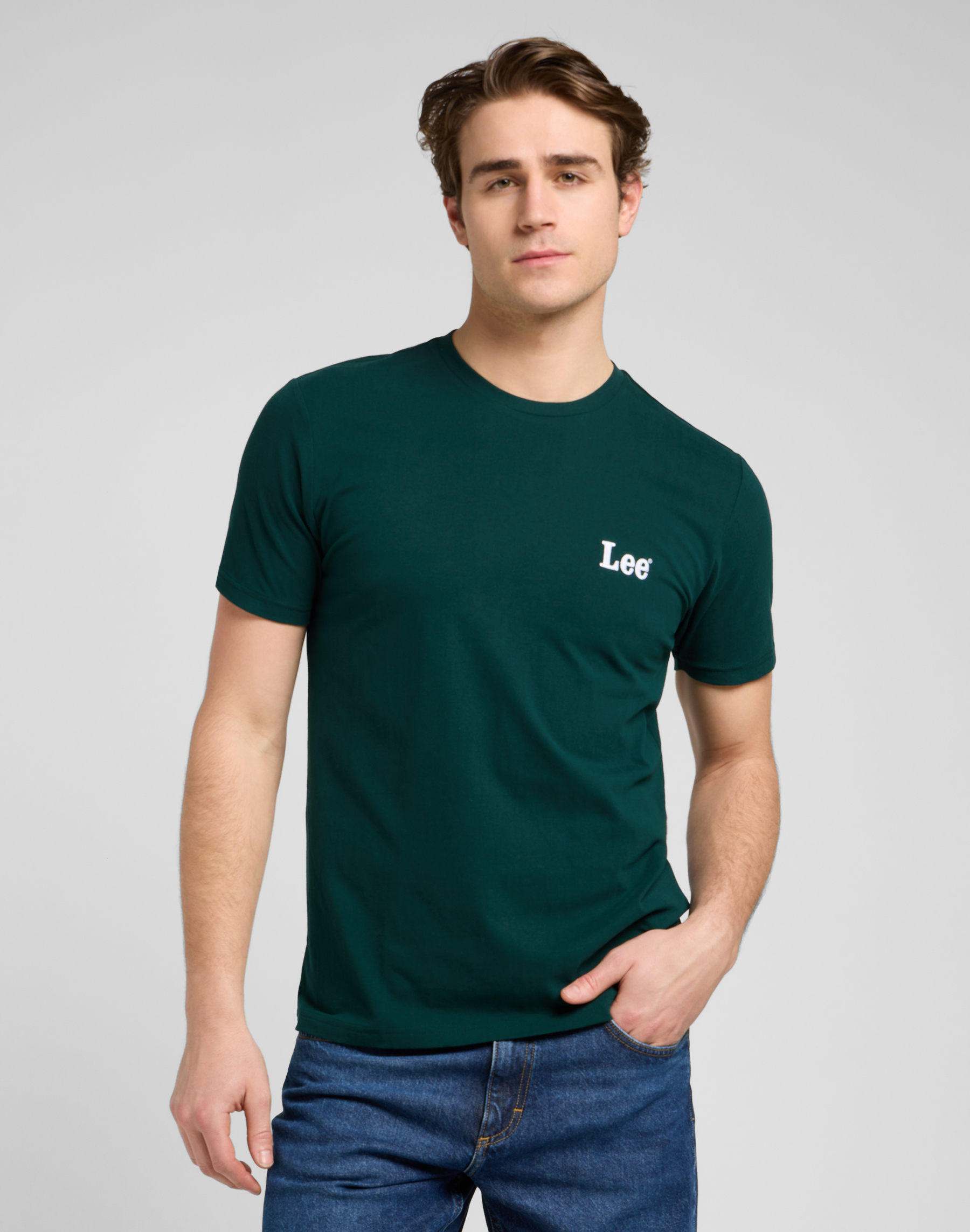 Pánské tričko LEE 112370501 SS SMALL LOGO TEE Jade Forest Velikost: XL