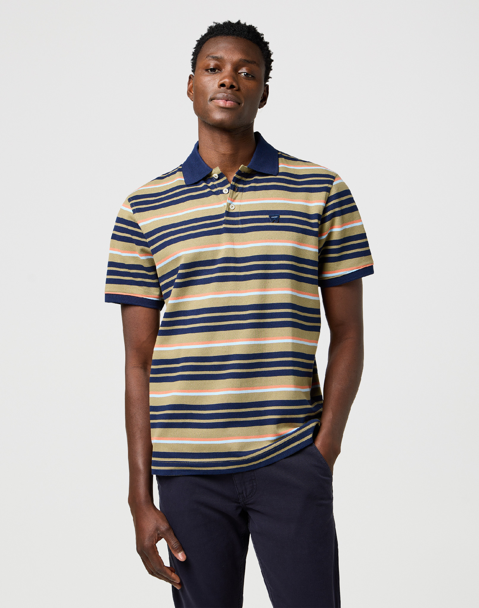 Pánská polokošile WRANGLER 112371510 STRIPE POLO SHIRT Aloe Velikost: 4XL