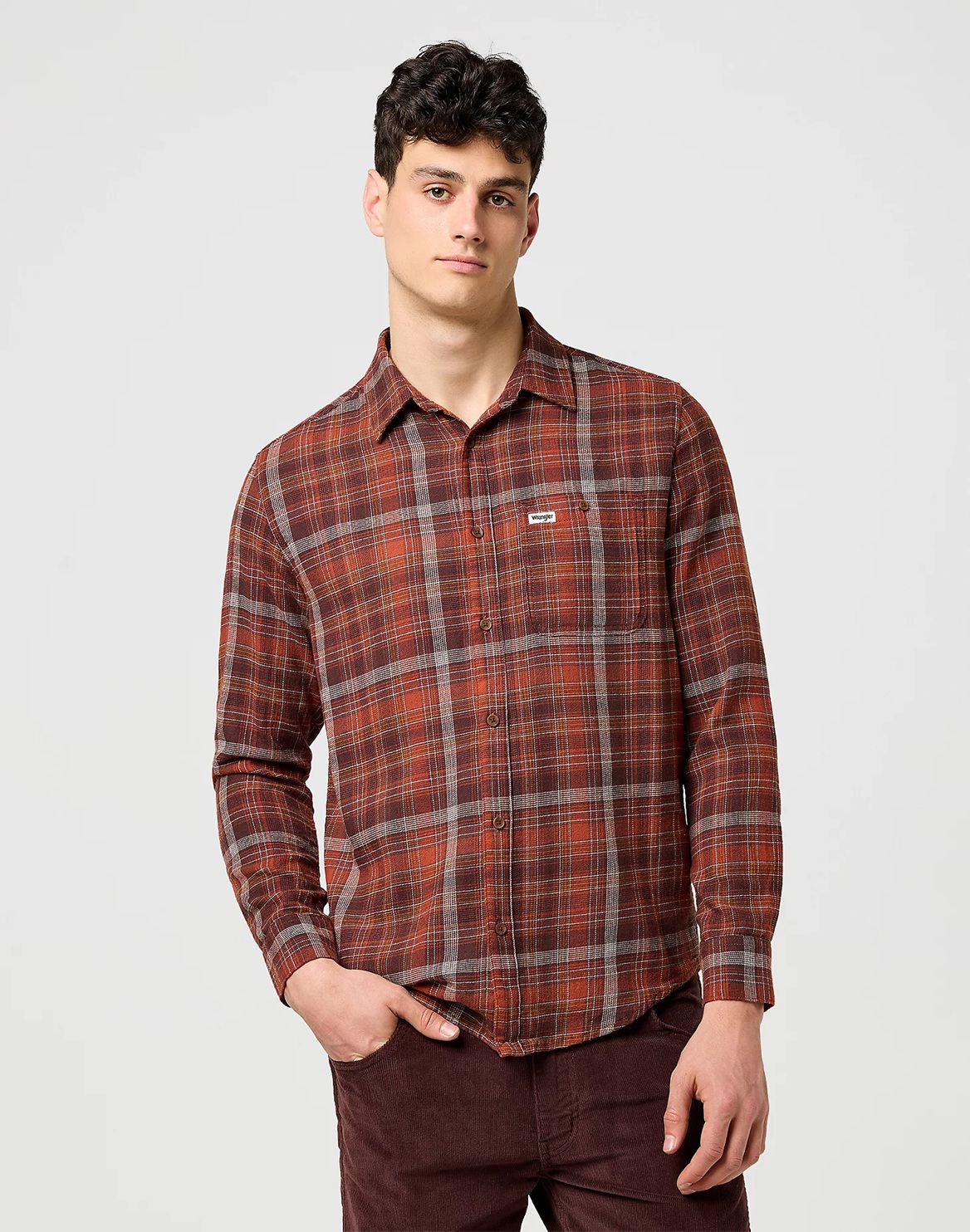 Pánská flanelová košile WRANGLER 112371430 1 PKT FLANNEL SHIRT Fired Brick Velikost: XL