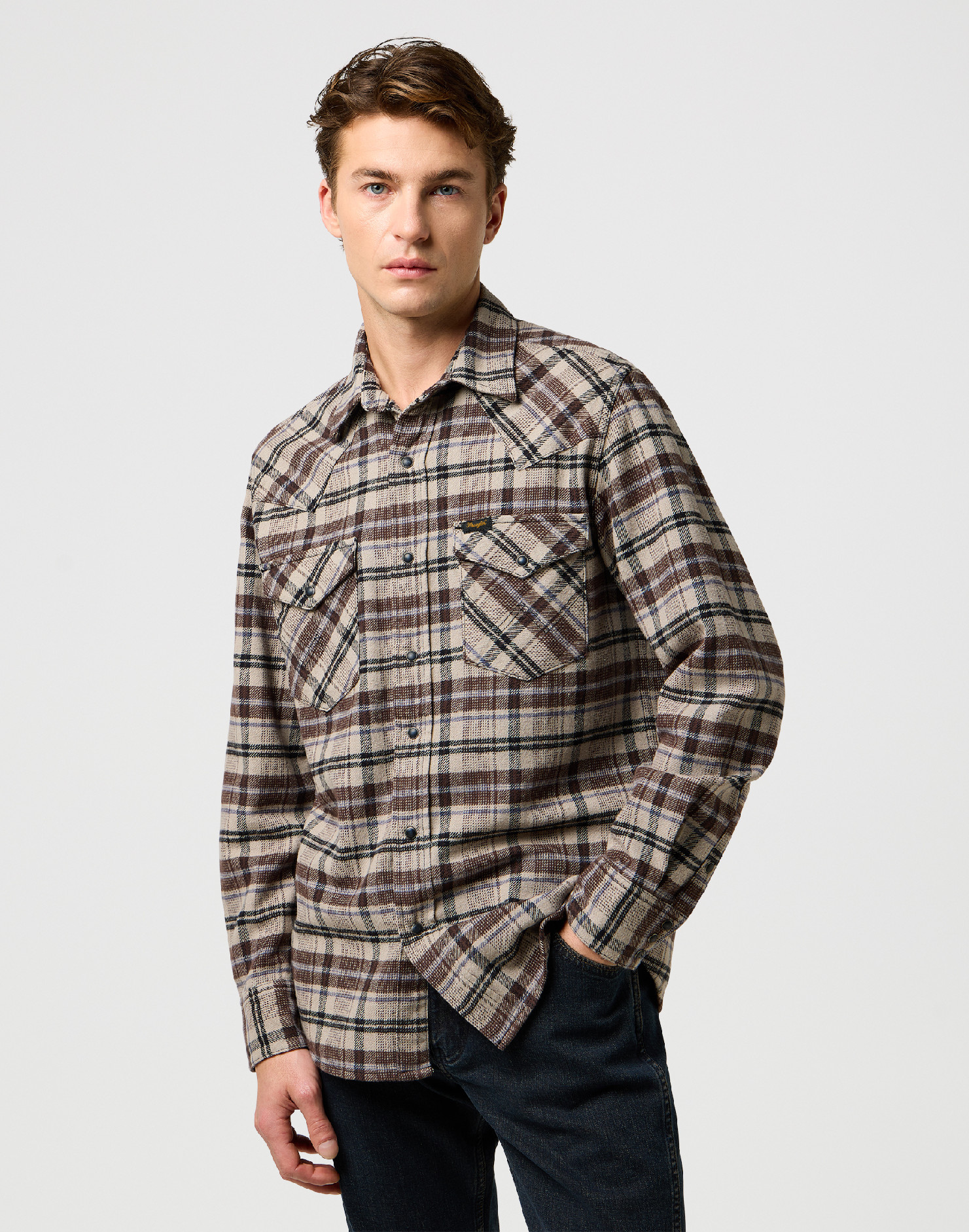 Pánská košile dlouhý rukáv WRANGLER 112371526 WESTERN SHIRT Rich Black Velikost: L